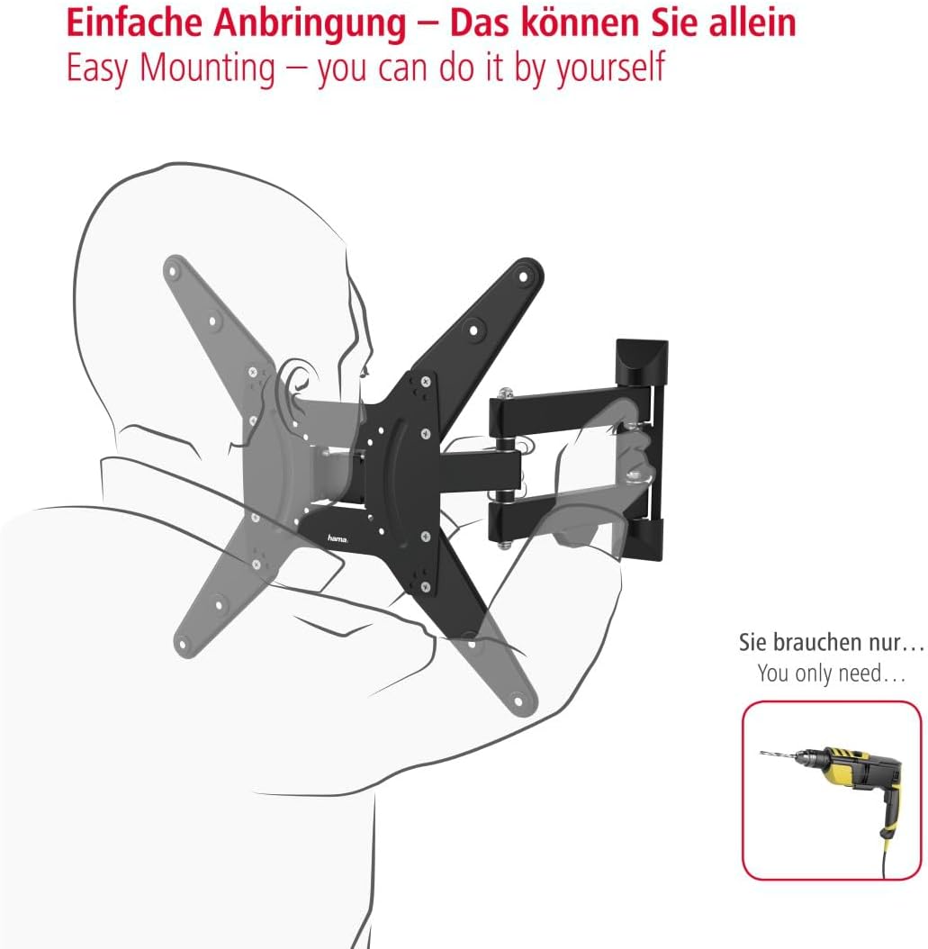 Thumbnail 4 de Hama support mural TV pivotant/inclinable télescopique noir (TV 32 à 65”, 10 ans de garantie)