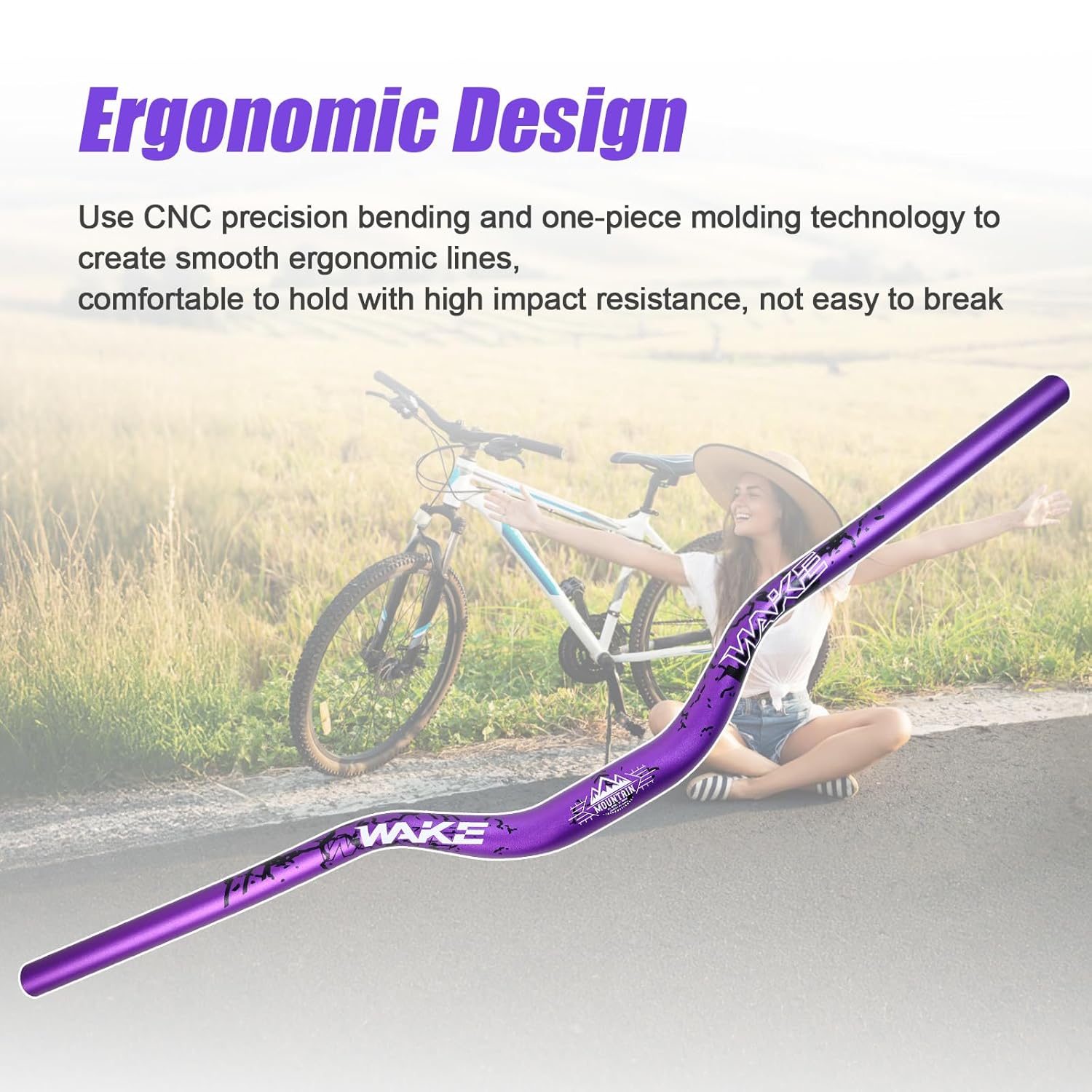 Detalle de Wake Bike Handlebar 31.8mm x 780mm Extra Long Wide Riser Bar – 6061-T6 Aluminium, Purple