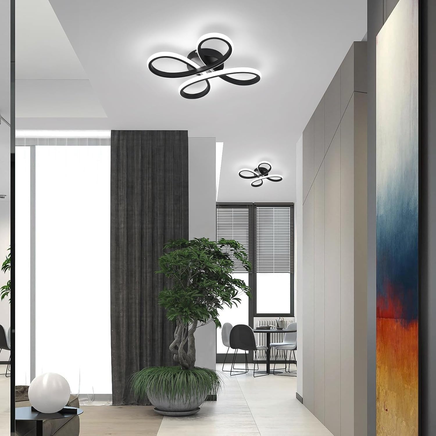 Detalle de EIDISUNY Modern LED Ceiling Light 30W (Black, Cool White 6000K) for Living Rooms & Hallways