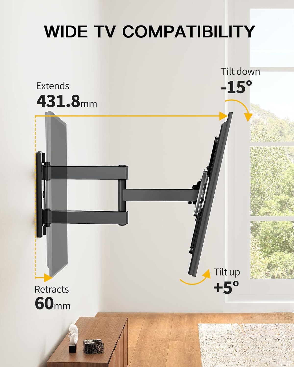 Thumbnail 3 de Alphamount Support mural TV inclinable et orientable pour écrans 26 à 60 pouces (VESA jusqu’à 400x400, 35 kg max)