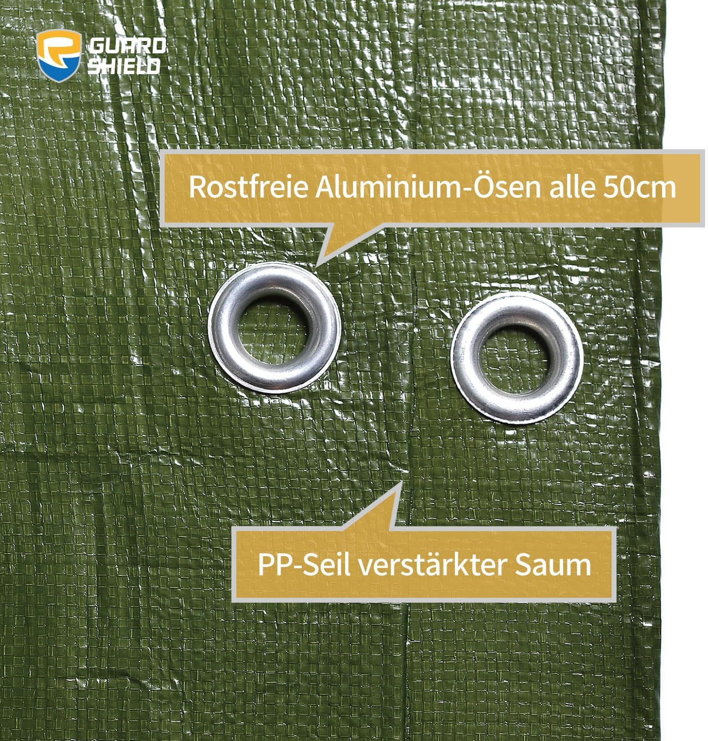 Detalle 2 de GUARD SHIELD Abdeckplane 4 m x 6 m Grün – wasserdicht, reißfest und wiederverwendbar