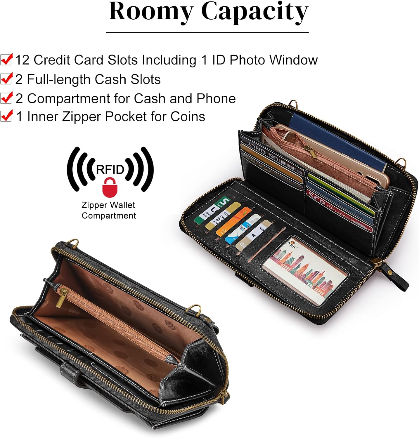 Detalle 2 de S-ZONE Pn22b055 : porte-monnaie pour téléphone avec RFID et bandoulière