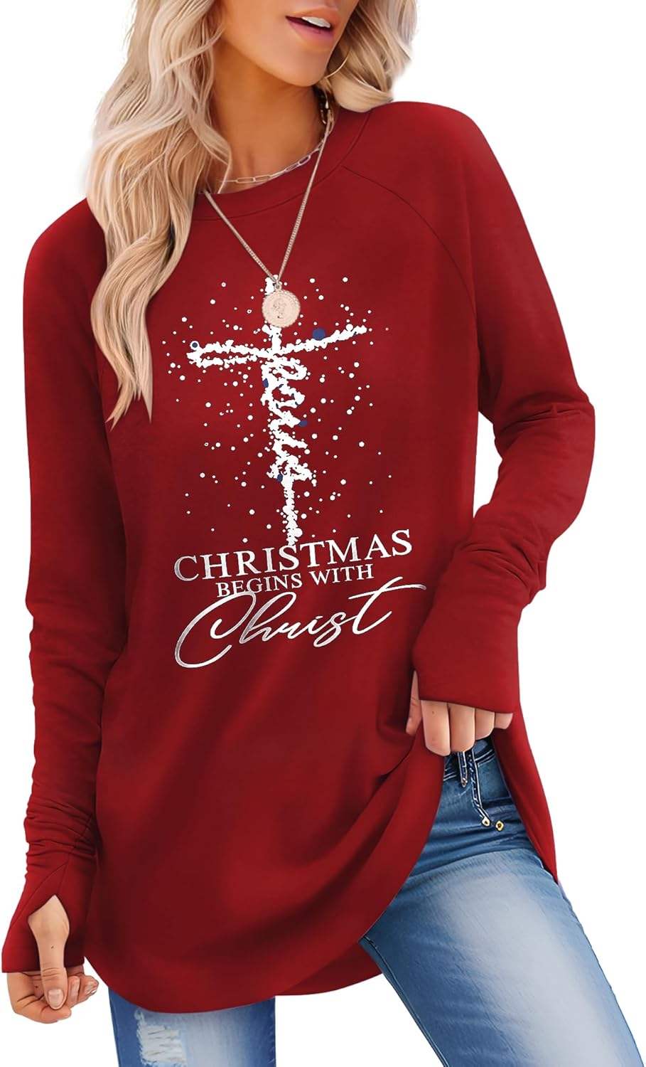 Thumbnail 6 de Rapbin Damen Langarmshirt mit Rundhals und Daumenloch – lässige Tunika-Bluse für Alltag & Freizeit