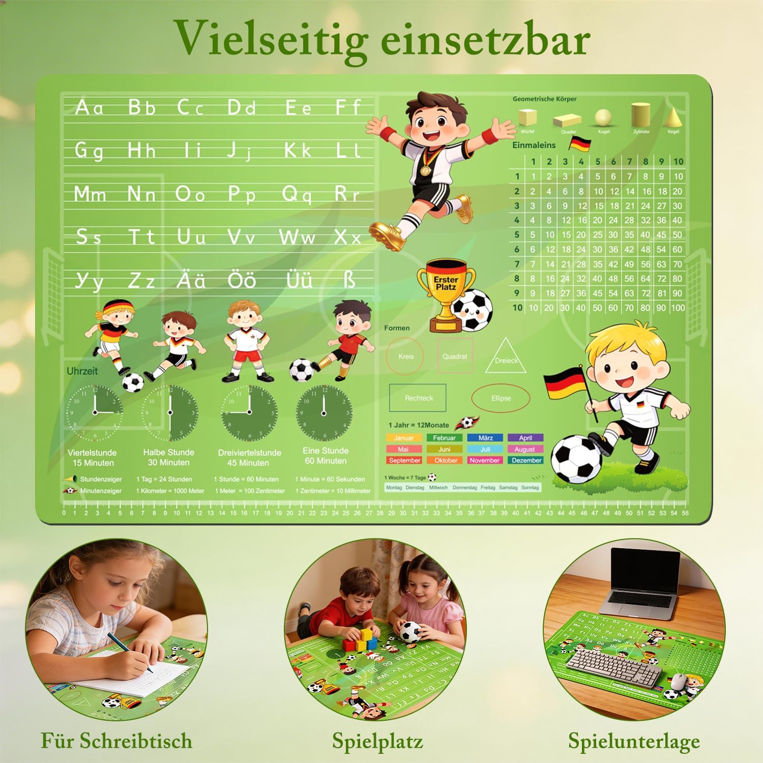 Detalle 2 de FONCOOD Schreibtischunterlage Kinder 60x40 cm – Deutsche Fußball-M Mannschaft Motiv, wasserabweisend, rutschfest