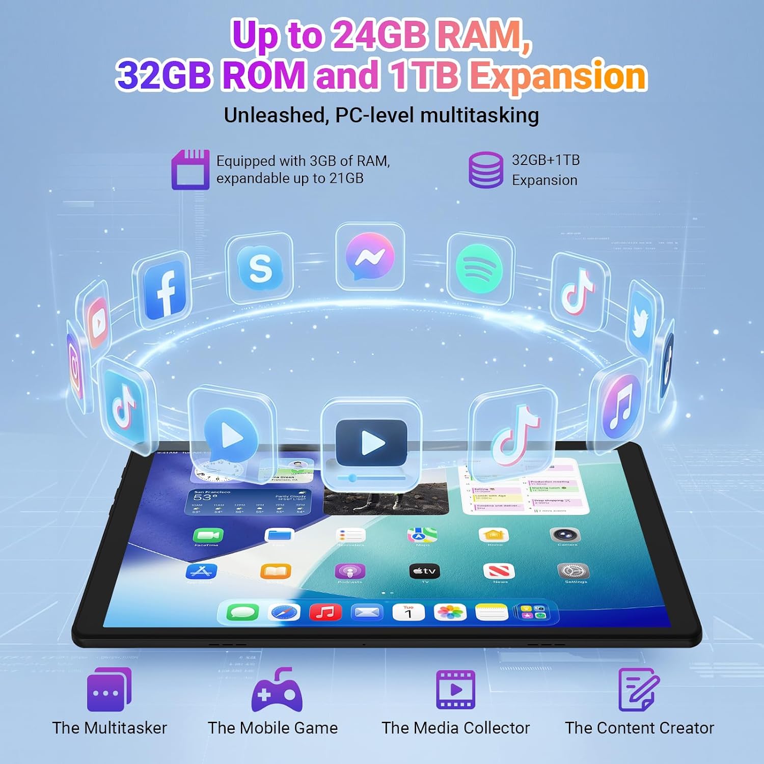Detalle de Gleeso Tablet 10-Inch Android 16 with 24GB RAM, 1TB Expandable Storage and Face Unlock