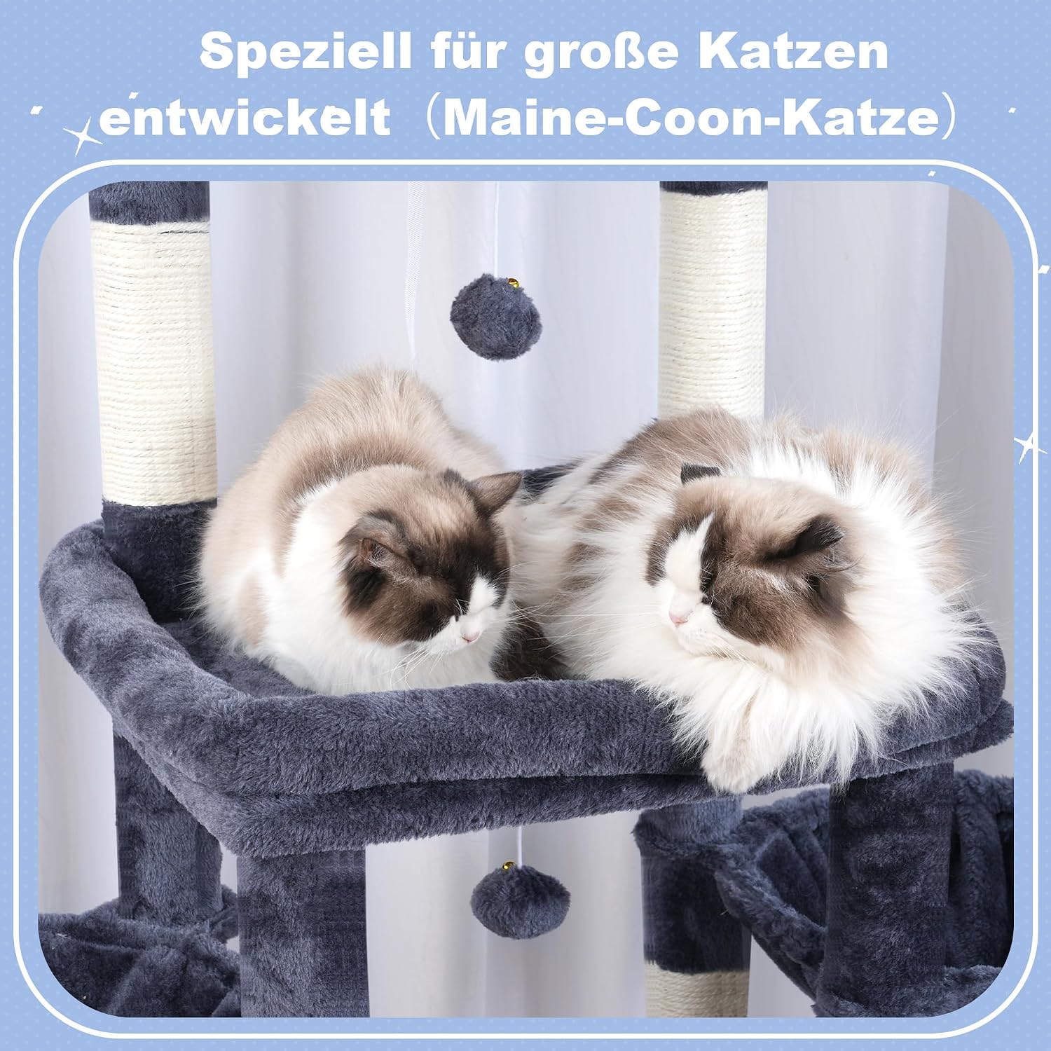 Detalle de Hey-brother Kratzbaum EMPJ070G – Mehrstöckiger Katzenbaum in Rauchgrau für Großkatzen (Maine Coon)