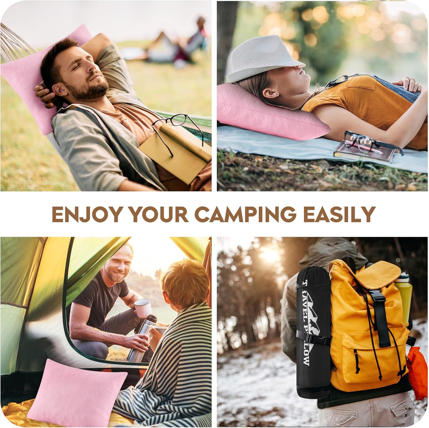 Thumbnail 6 de PEUJEW Small Shredded Memory Foam Pillow – Apricot Pink Travel Camping Pillow (L)