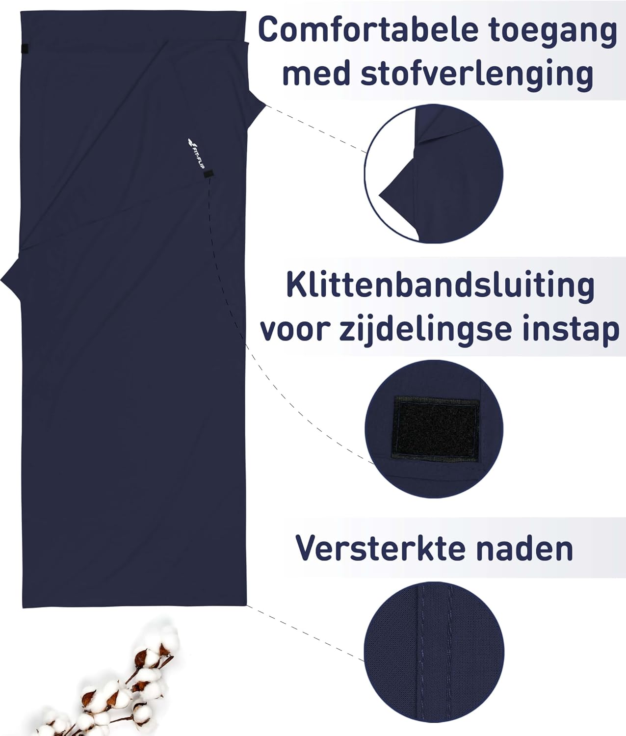 Detalle de Fit-Flip FF_SB_MVC_darkblue-90x220_001 lakenzak van microvezel, 220 x 90 cm