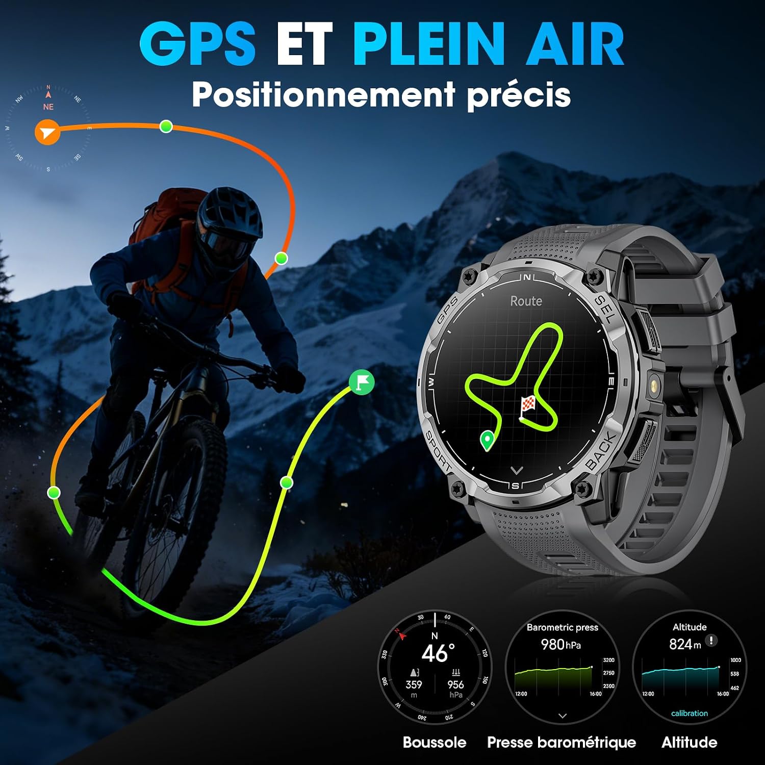 Detalle 2 de Joautrial smartwatch voor heren met GPS, 1,43 inch AMOLED-HD en Bluetooth-oproepen