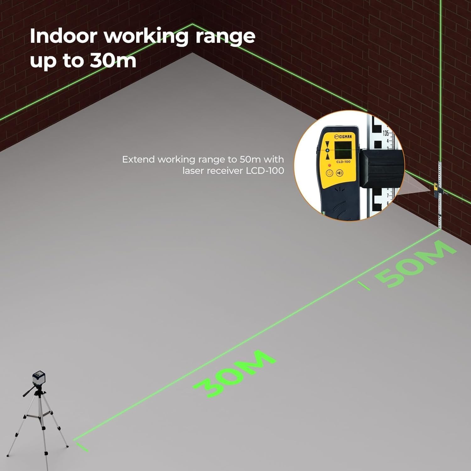 Detalle 2 de CIGMAN Green Laser Level: Self-Leveling Cross Line, 30m Reach, Rechargeable Battery