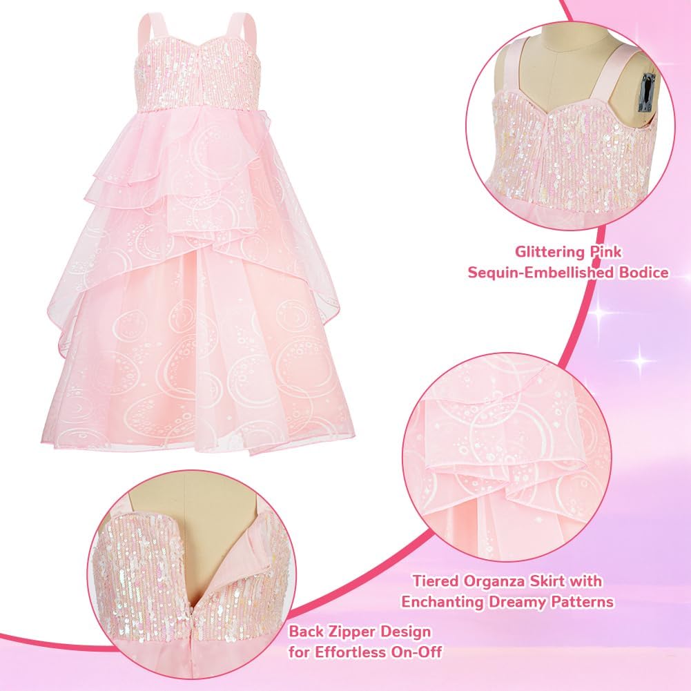 Thumbnail 2 de Costume Glinda Principessa Bambina BSBUY, abito rosa in tulle con paillettes (5-12 anni) per Halloween, carnevale e cosplay