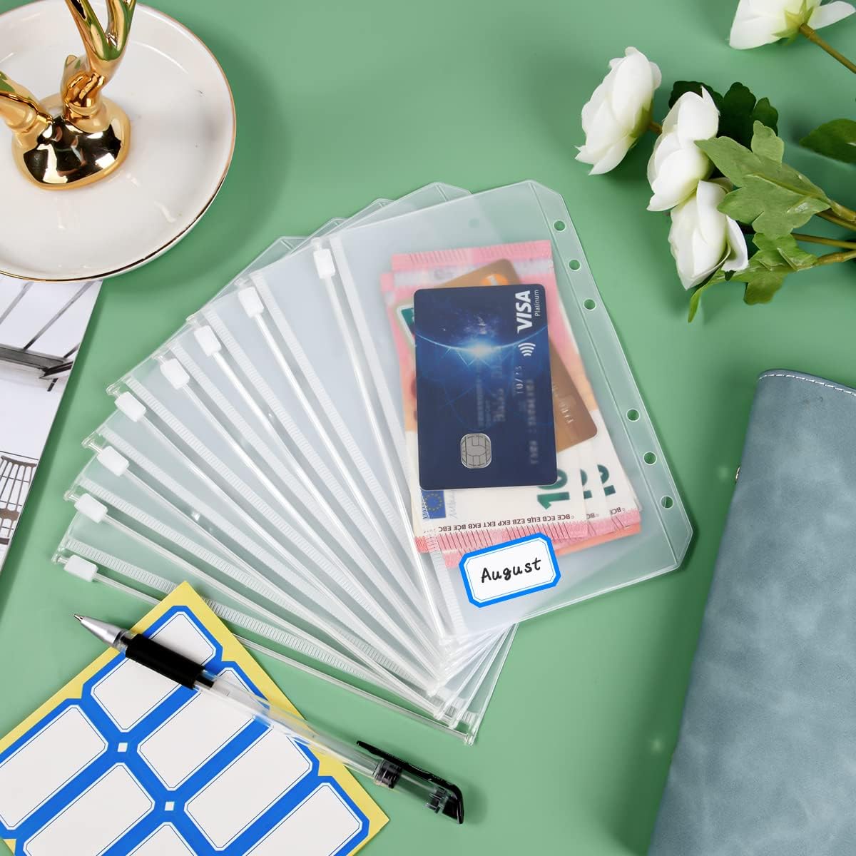 Detalle de Vicloon A6-pärmfickor med dragkedja, 18-pack i genomskinlig PVC
