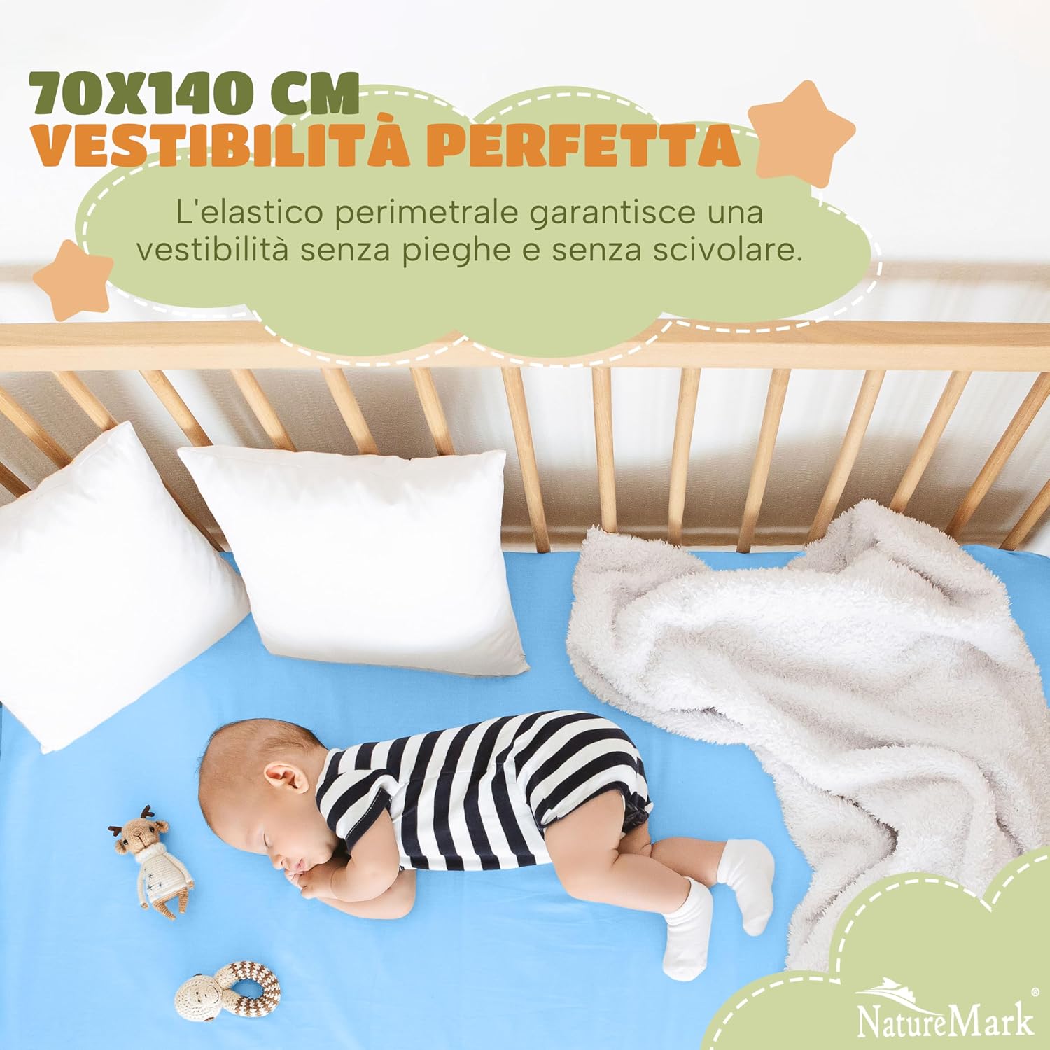 Detalle de NatureMark Lenzuola con angoli per bambini 70 x 140 cm – Set da 2, jersey di cotone morbido