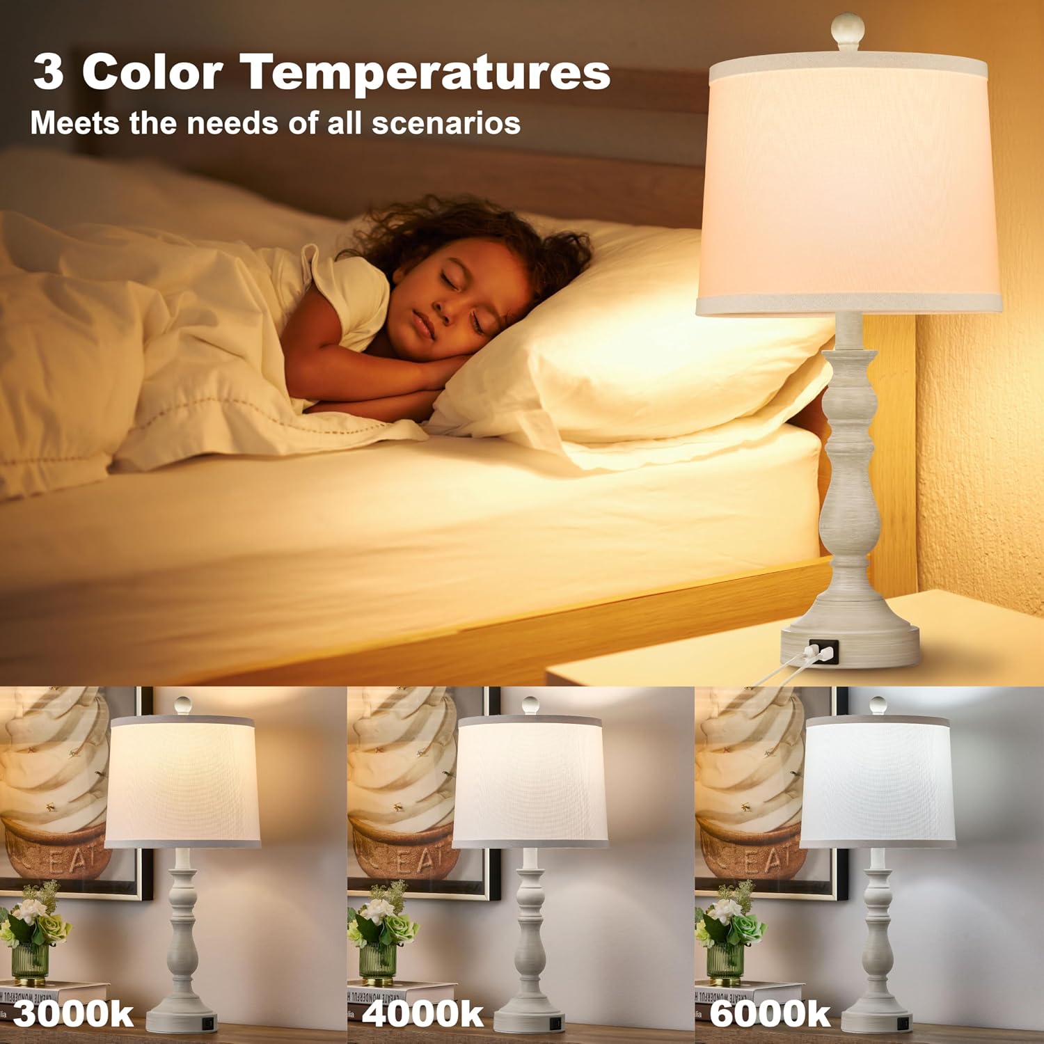 Detalle 2 de Leasgy L-2T-138-B Table Lamps Set of 2, USB-A and USB-C Ports