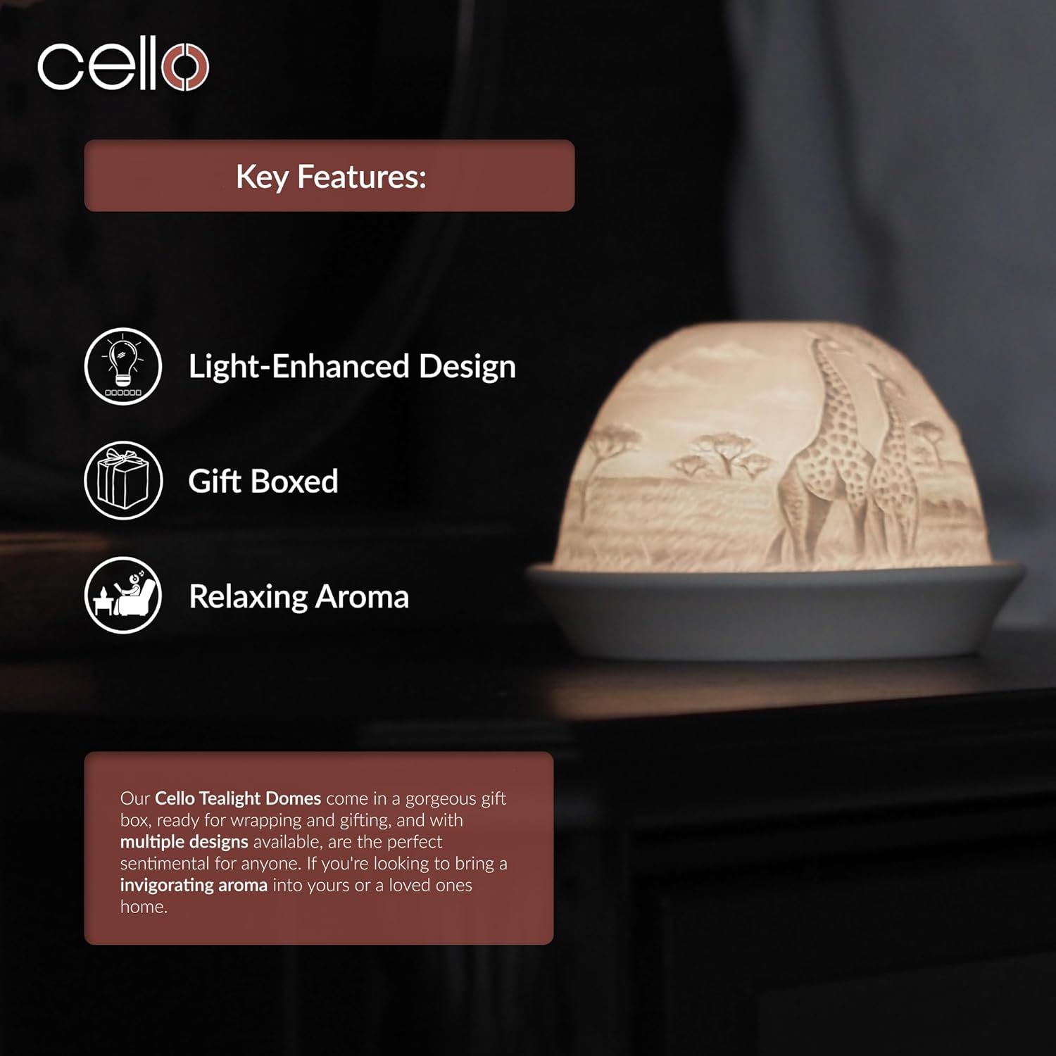 Thumbnail 1 de Cello Porcelain Tealight Holder Dome Giraffe 3D Projection LED Candle Wax Warmer