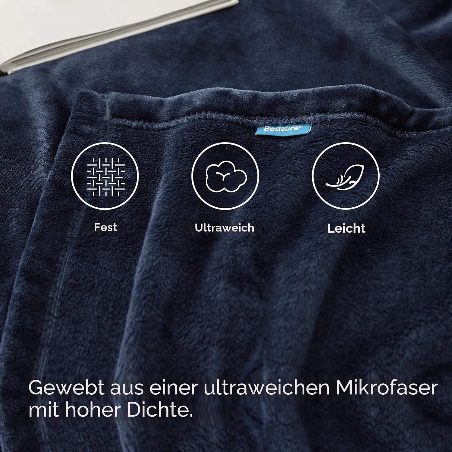 Detalle de BEDSURE Kuscheldecke Flauschig – XL Fleecedecke 150x200 cm in Blau Navy