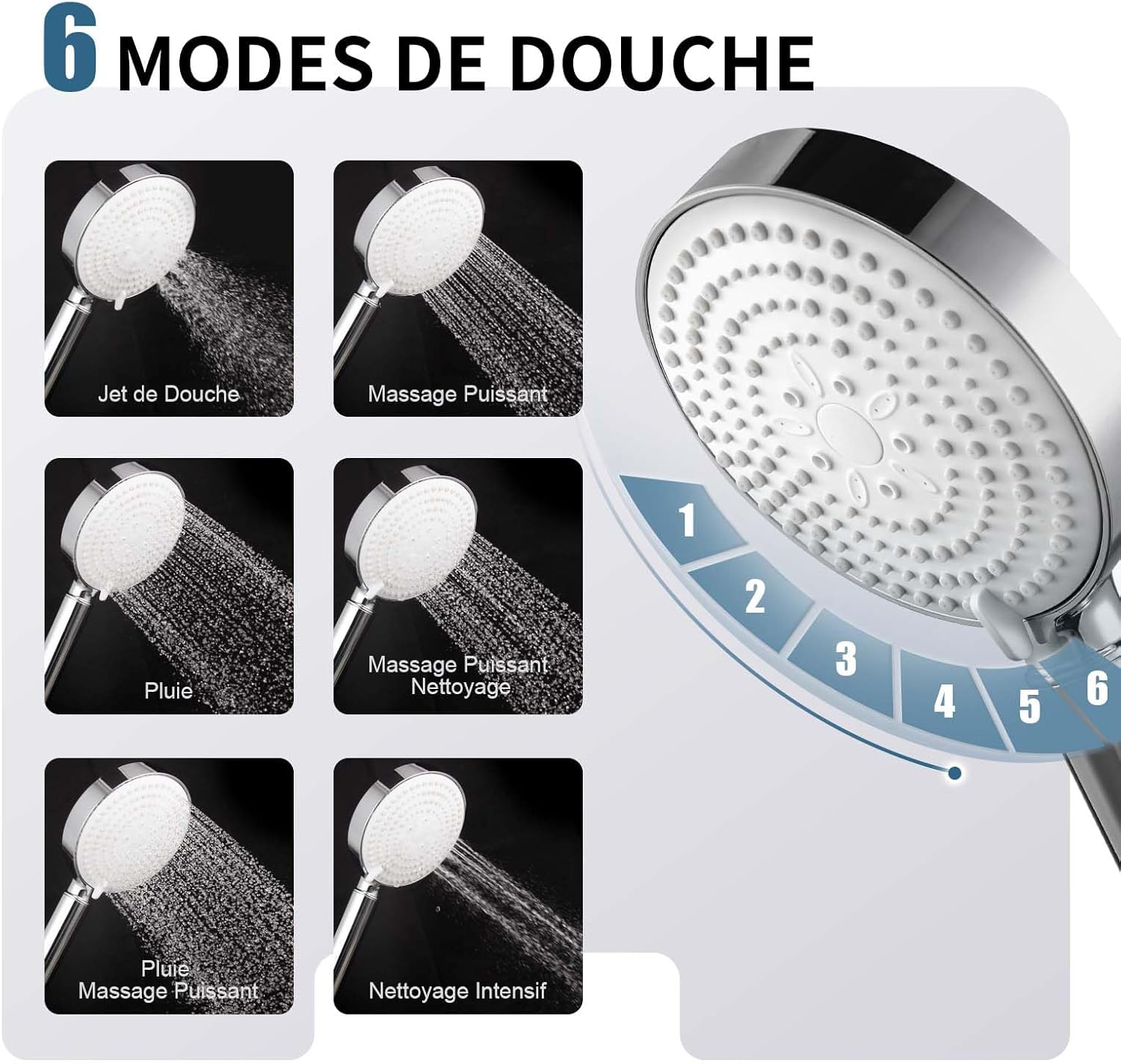 Thumbnail 1 de OFFO Pommeau de douche filtrant anti-calcaire XXL 130 mm – 6 modes