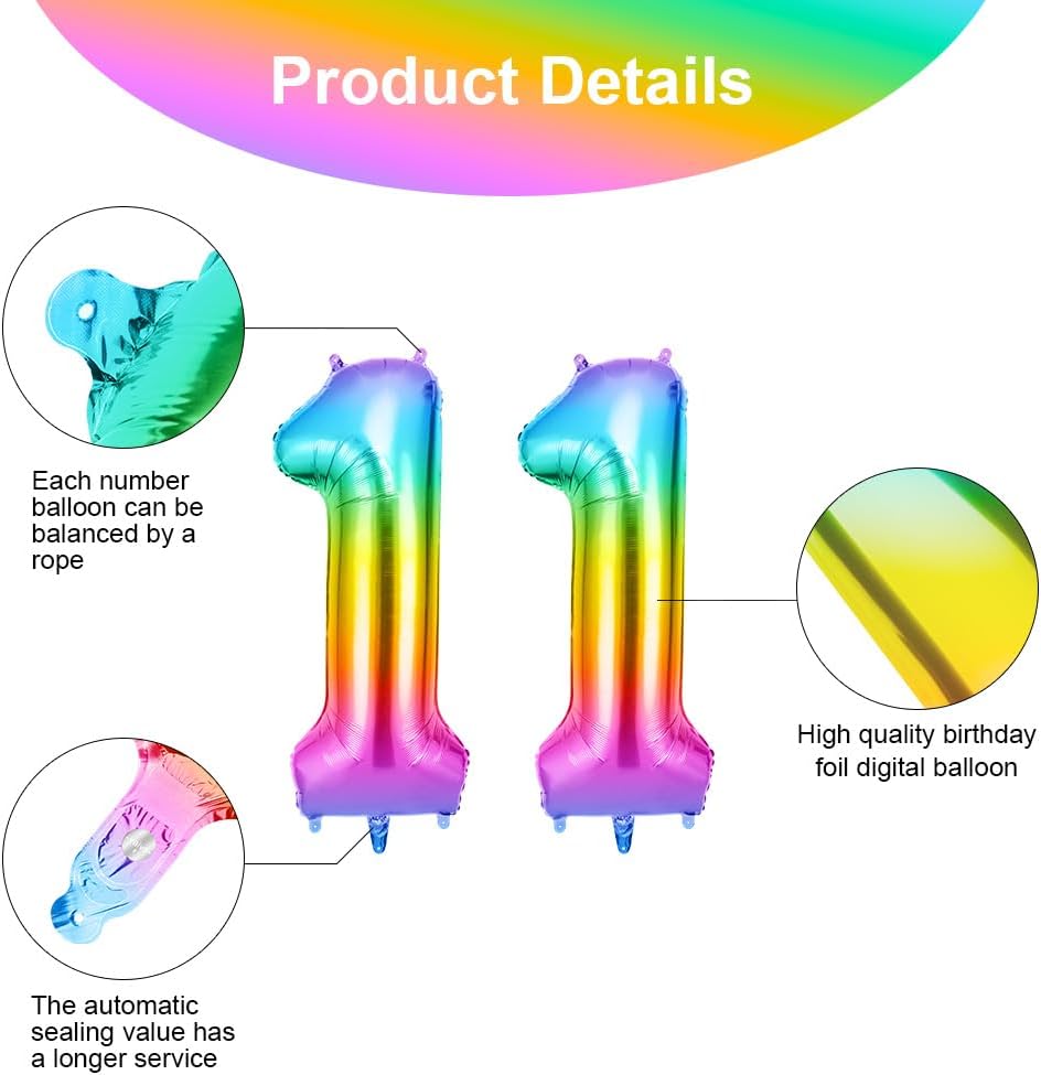 Thumbnail 2 de OFFCUP 40 Inch Number 11 Foil Balloon (Self Inflating) – Large Decoration for Parties