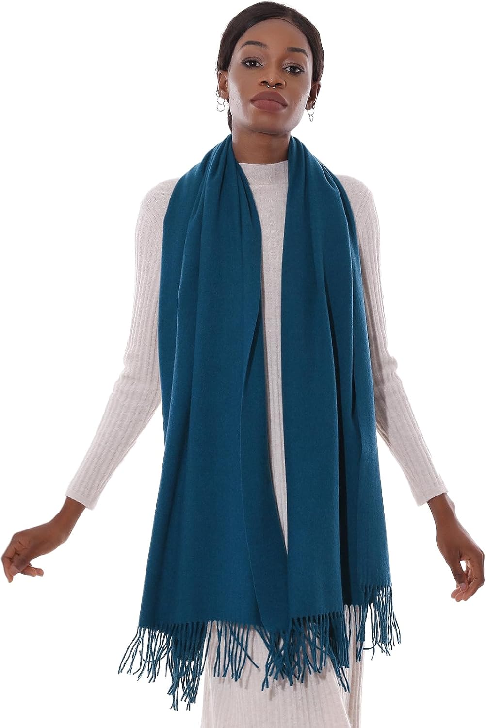 Thumbnail 6 de Sciarpa Pashmina donna in cashmere 200 × 70 cm con frange