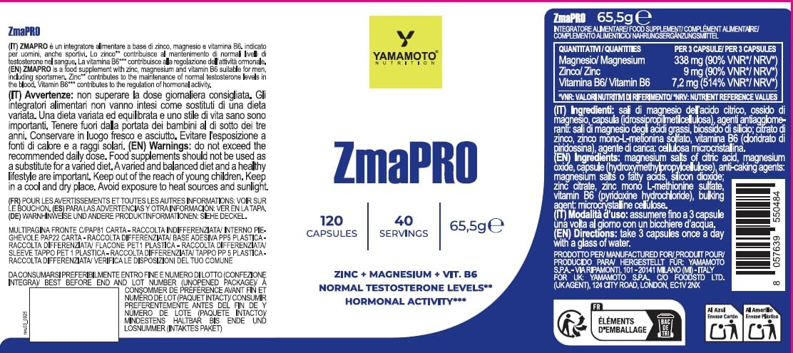 Detalle de ZmaPRO integratore zinco, magnesio e vitamina B6 120 capsule đź’Š