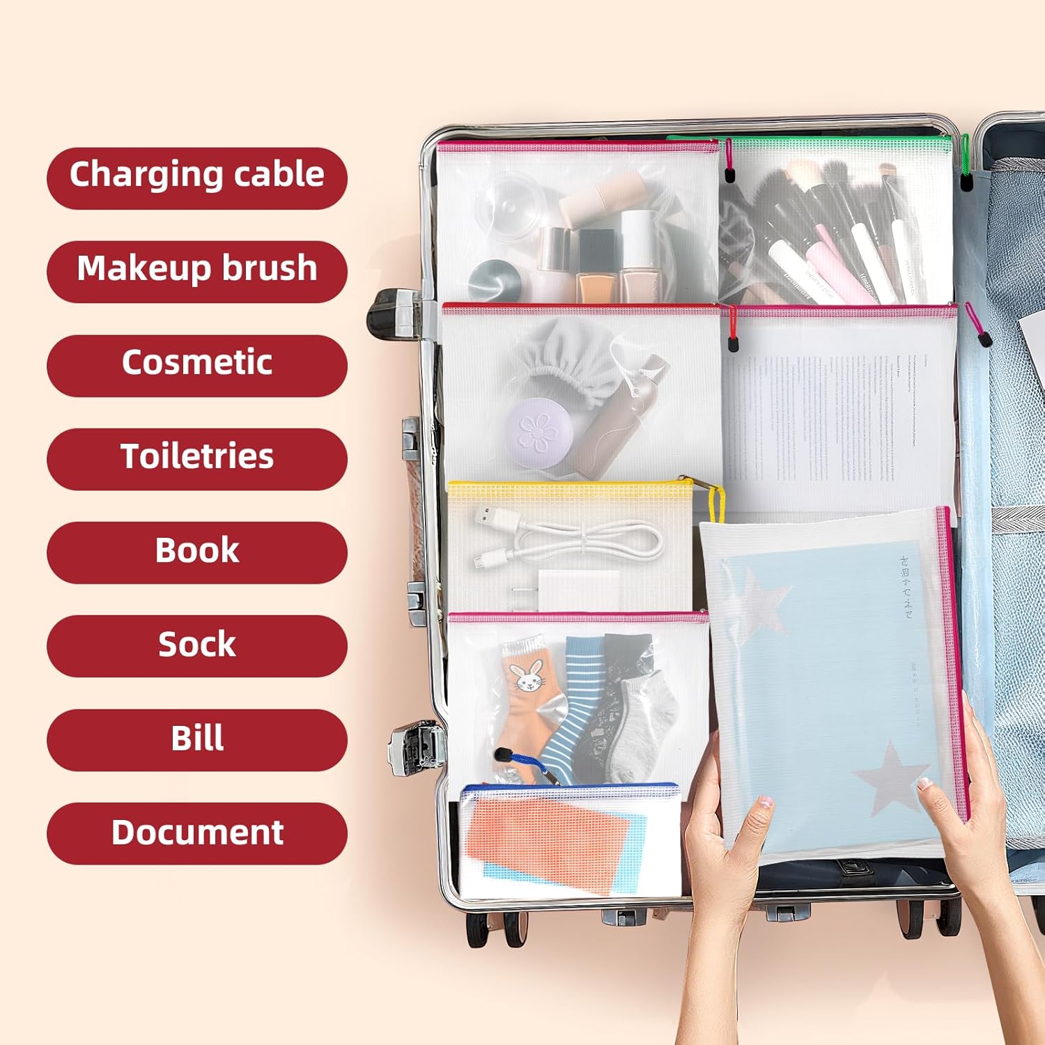 Thumbnail 6 de Plastic Wallets Zip Lock Bags (24PCS) – A3/A4/A5 Waterproof PVC Document Pockets in 8 Colours