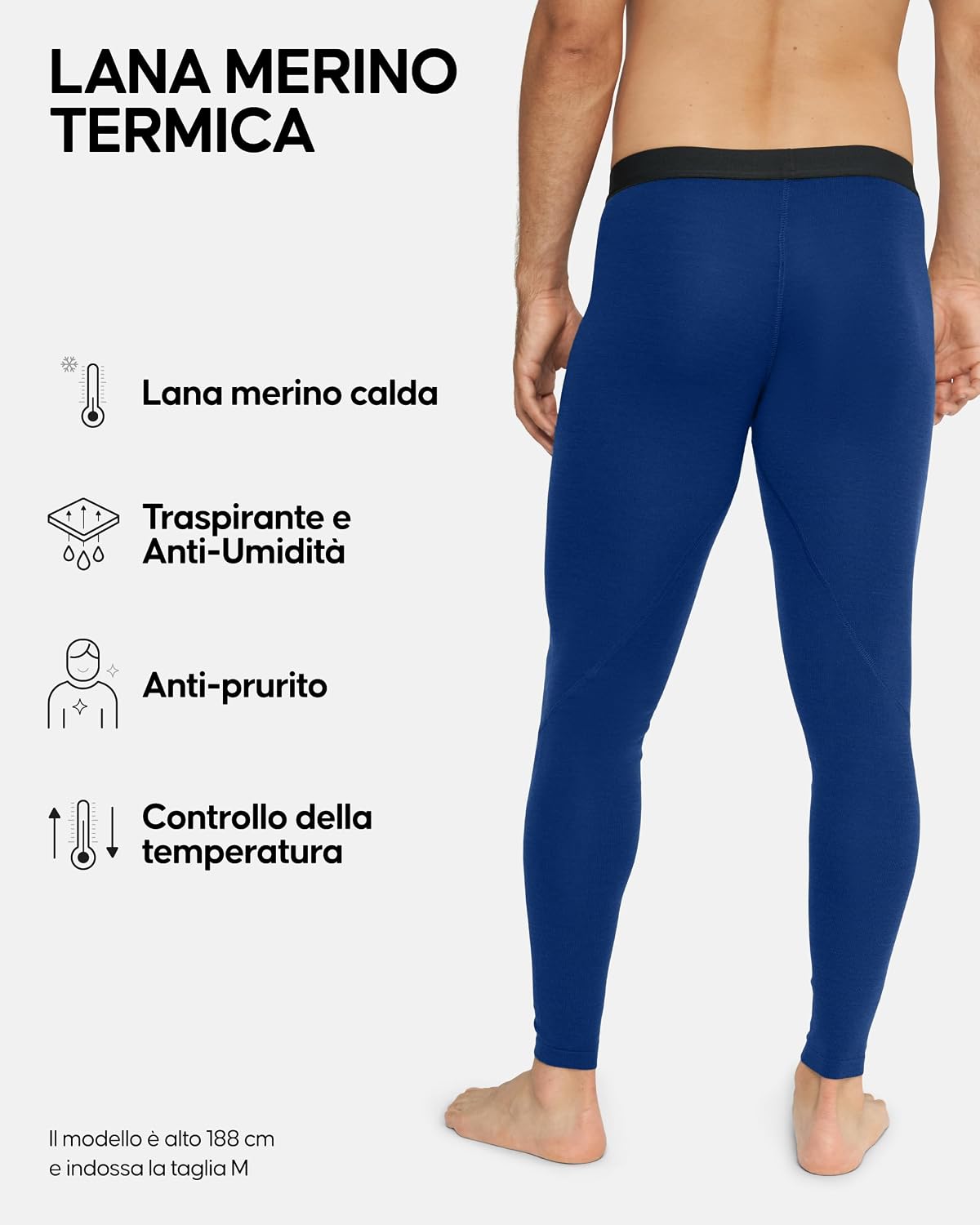Detalle de DANISH ENDURANCE Pantaloni Termici Uomo in Lana Merino 180 g/m² – Modello con o senza apertura frontale