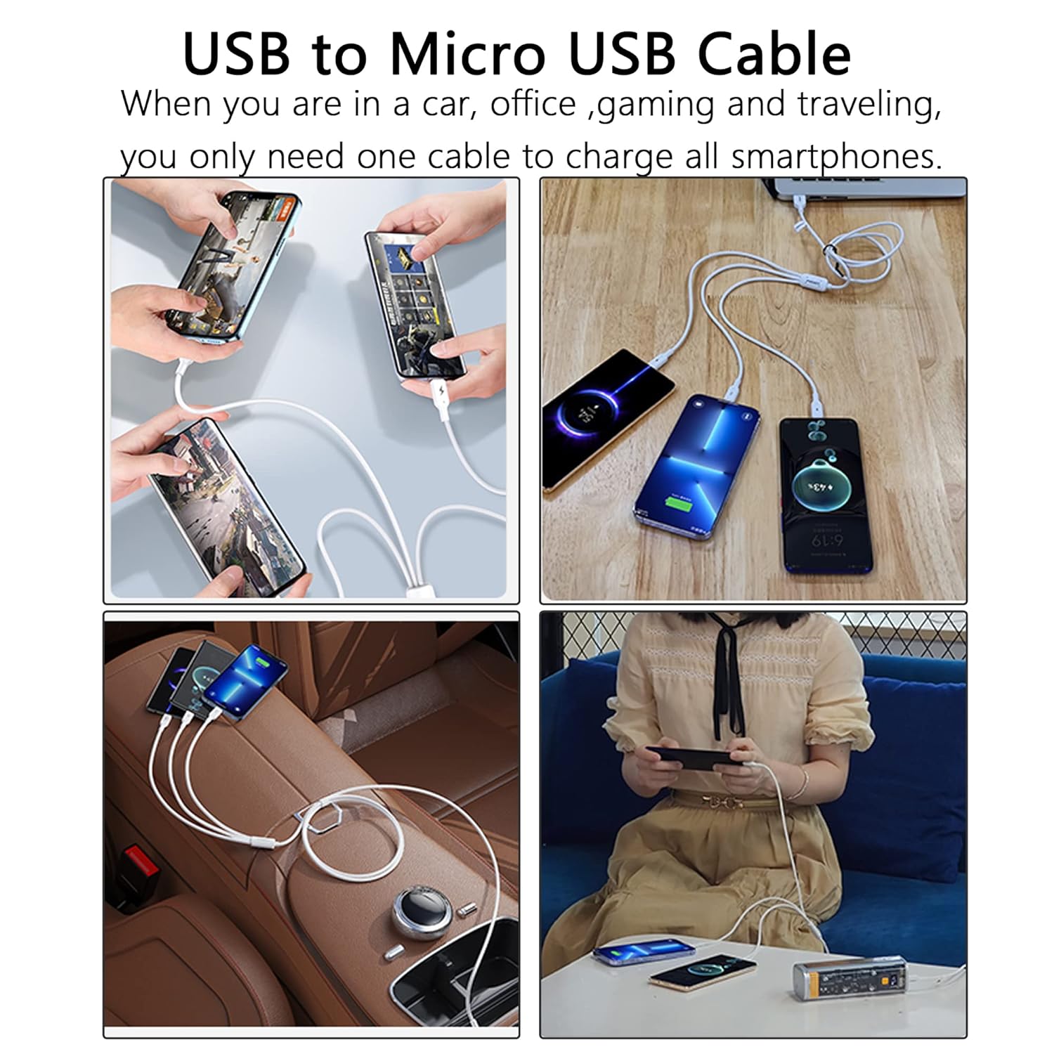 Thumbnail 2 de GELRHONR 2 in 1 USB A to Dual Micro USB Sync & Charge Cable Adapter (1 m)