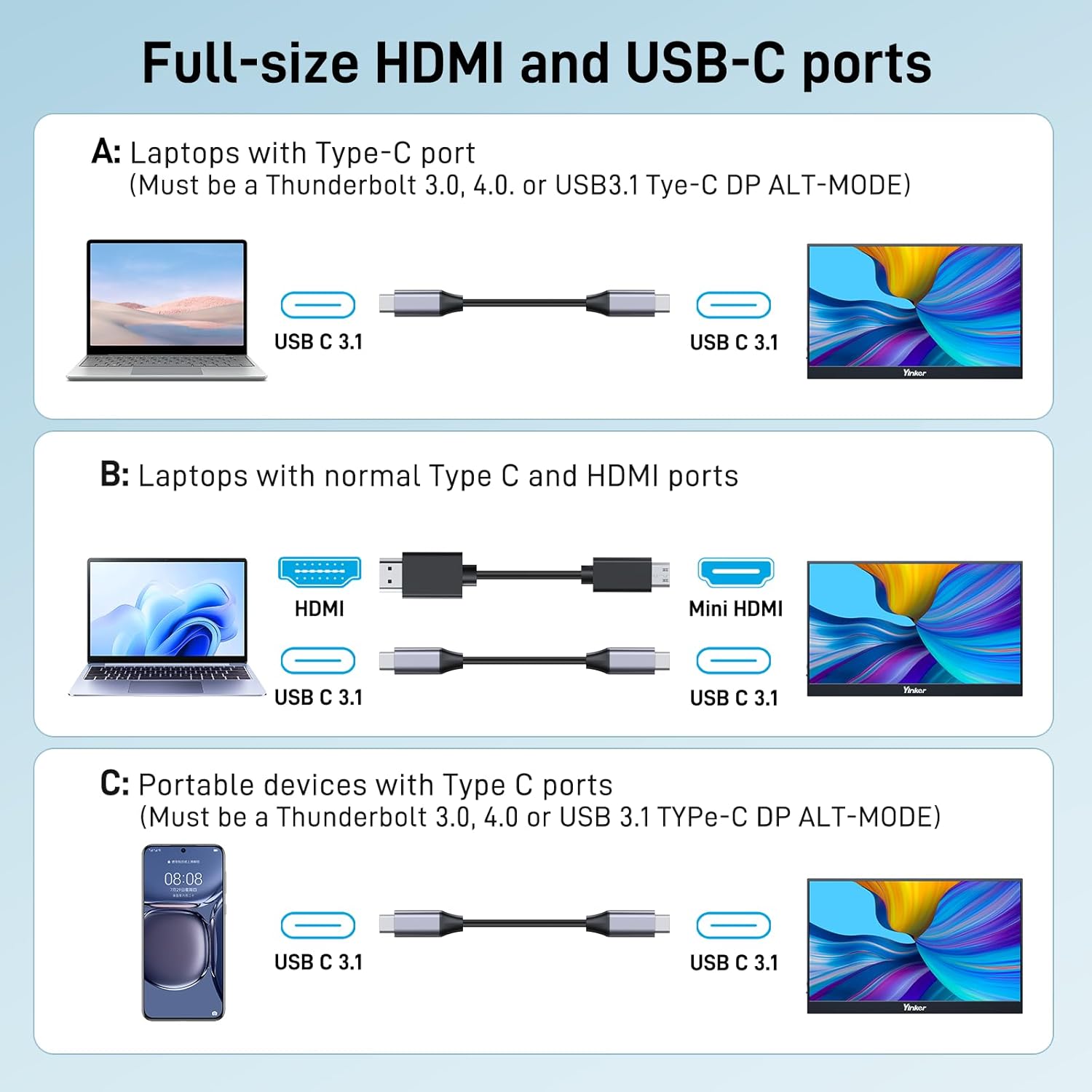 Thumbnail 2 de Yinker 15,6" Portable Touchscreen Monitor – 1080p FHD, Touch 10-Punkt, magnetische Lederhülle, integrierte Lautsprecher, USB-C Reisemonitor