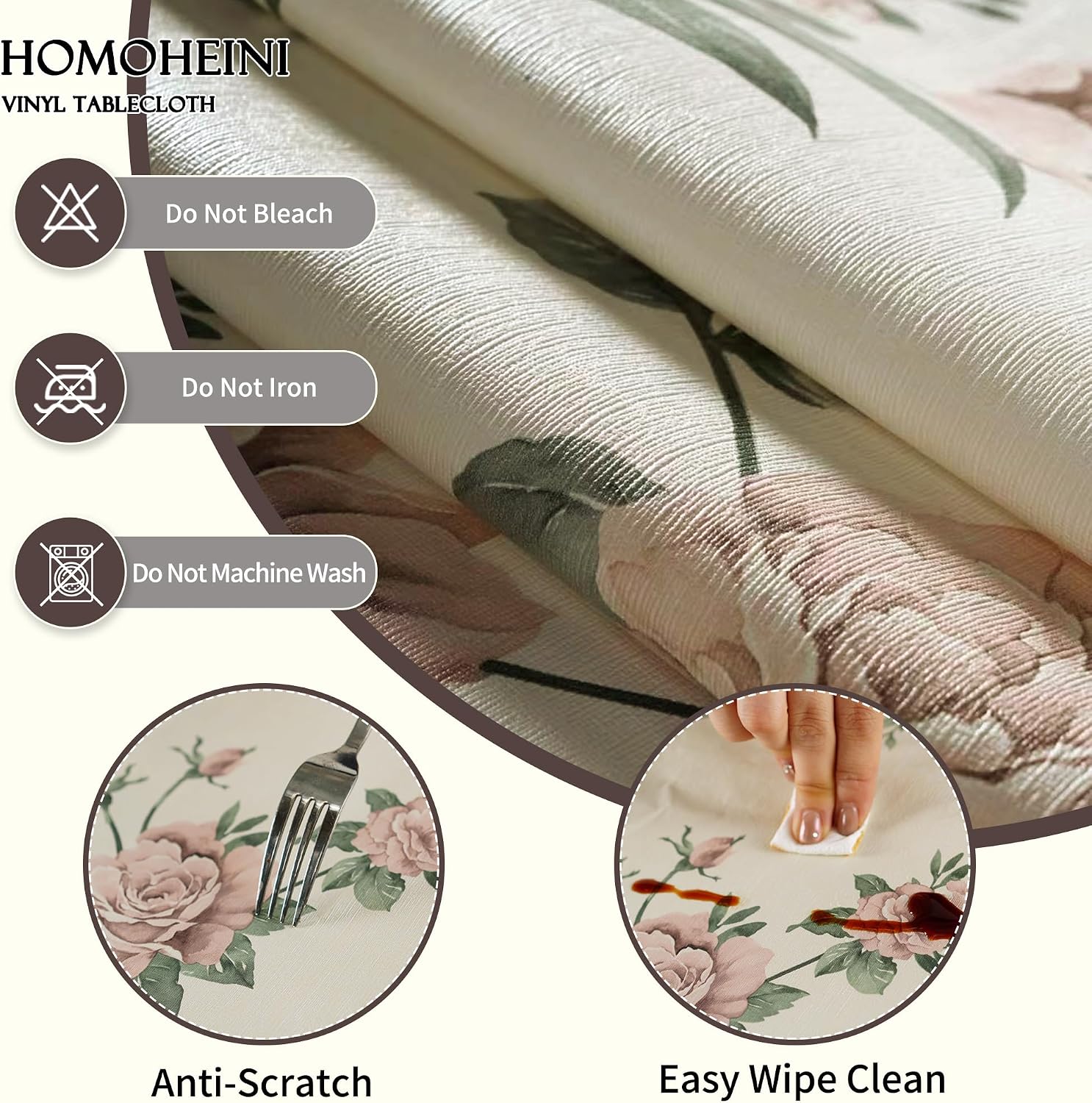 Detalle de HOMOHEINI Vinyl Tablecloth, 52 x 70 Inches