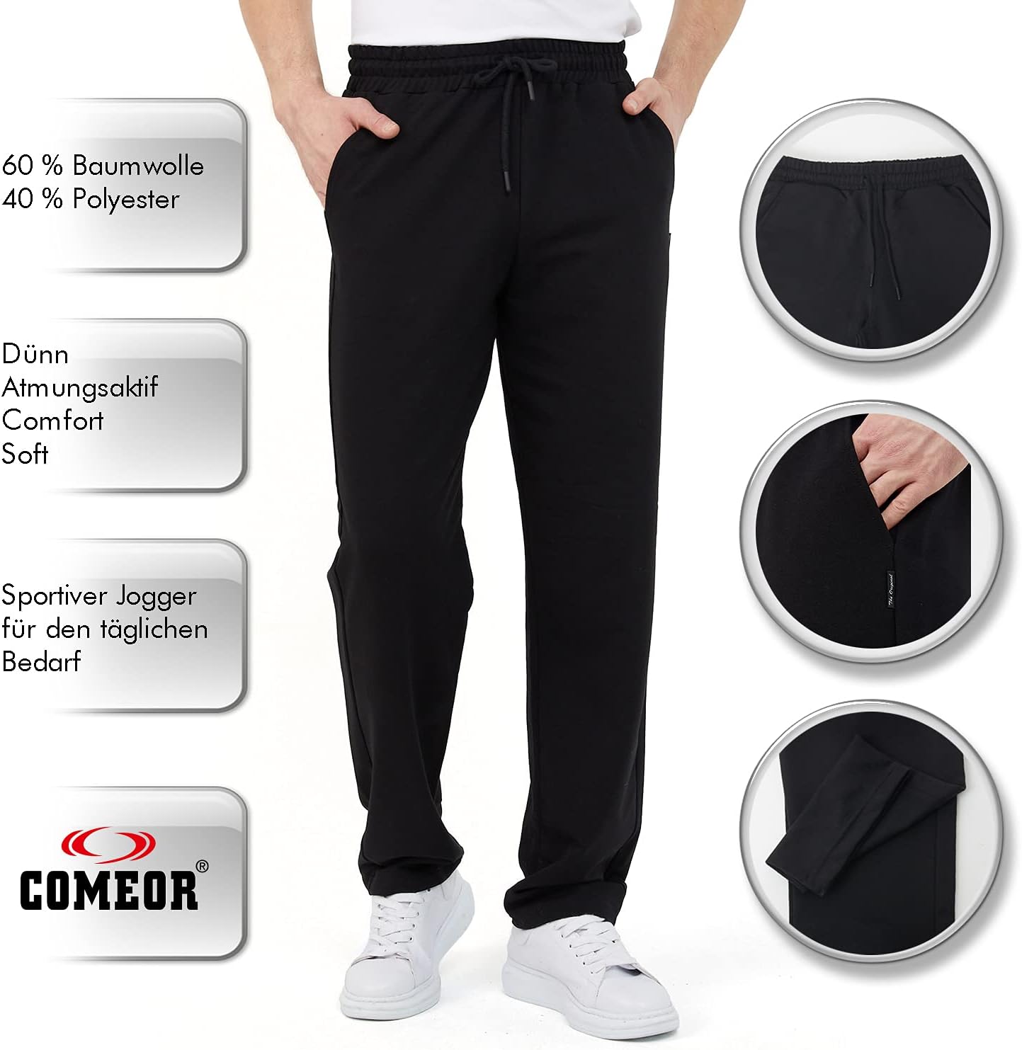 Thumbnail 3 de COMEOR Men's Thin Lightweight Breathable Cotton Straight Leg Jogging Pants: A Practical Pick for Everyday Comfort