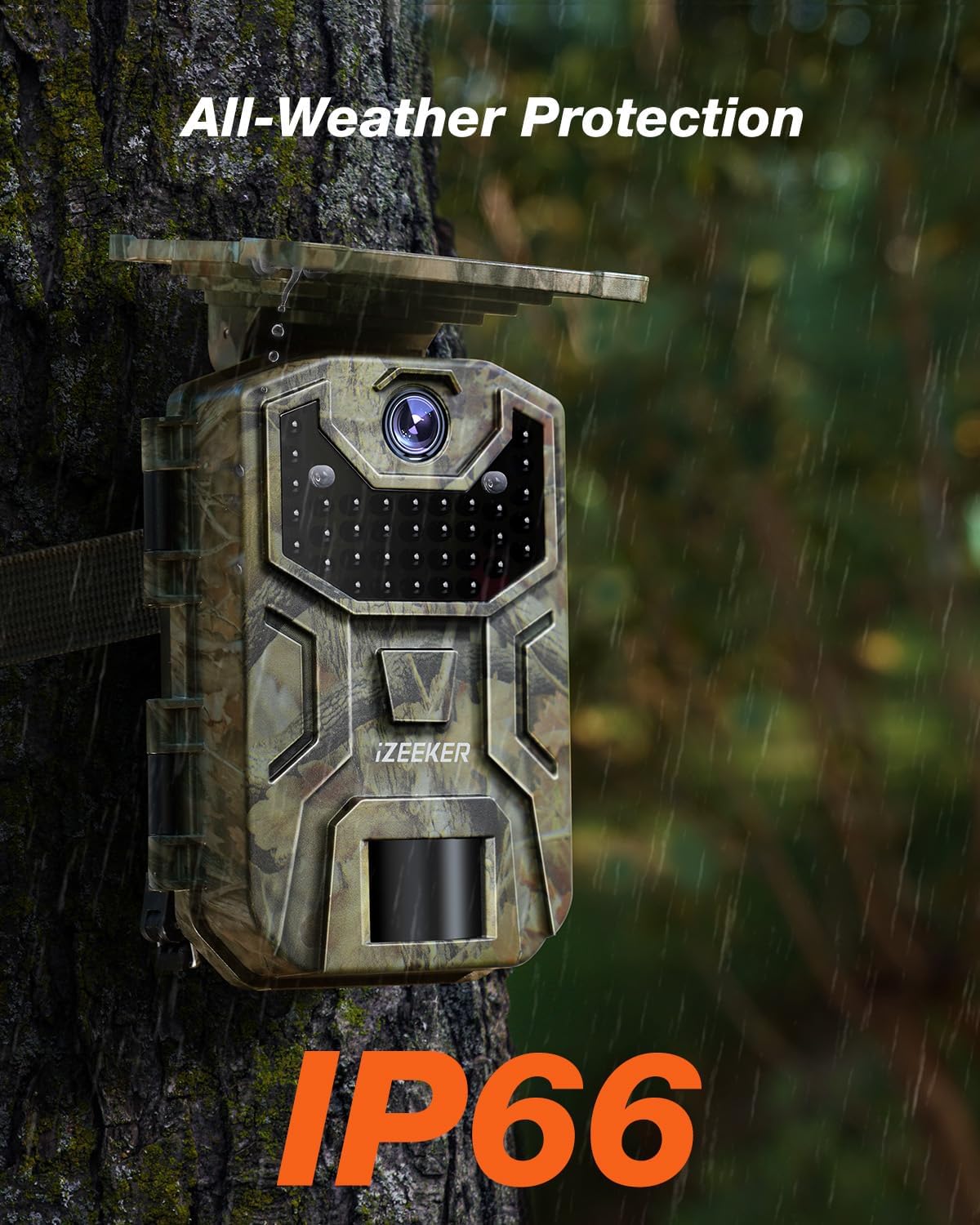 Detalle de iZEEKER iG220 wildcamera op zonne-energie met bewegingsdetectie en IP66