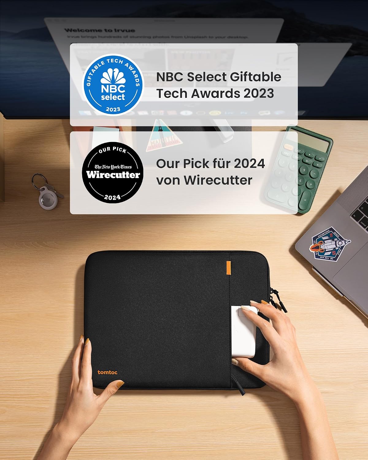 Detalle de tomtoc 360° Laptop Tasche Hülle für 14‑Zoll bis 13,8‑Zoll Geräte – wasserabweisend, CornerArmor, Innenmaß 31,4 × 22,3 × 2 cm