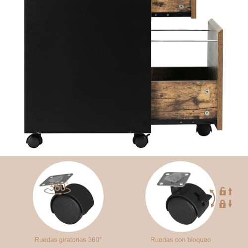 Thumbnail 6 de WOLTU Archivador Móvil 3 Cajones con Ruedas, Roble y Negro 🗄️