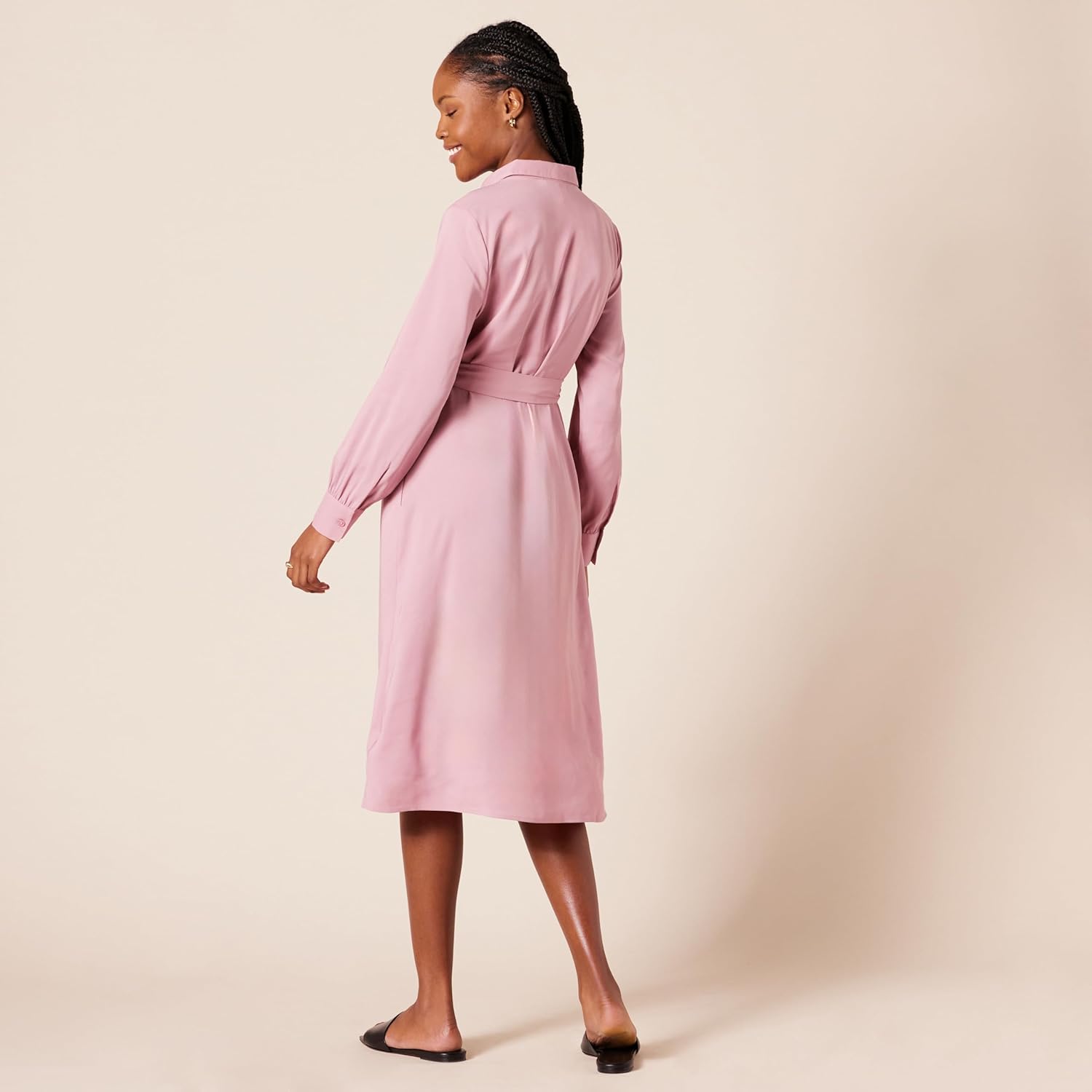Thumbnail 1 de Amazon Essentials Damen Langärmliges Midi-Hemdkleid aus Georgette – normaler Schnitt mit Taillengürtel