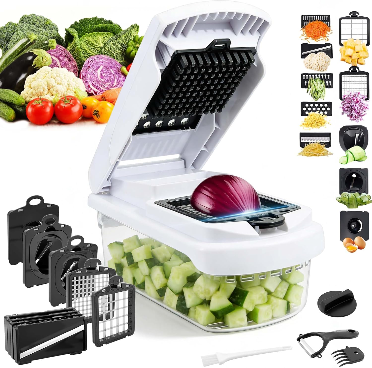 18-in-1 Vegetable Chopper Mandoline Slicer with Container (18 interchangeable stainless steel blades)