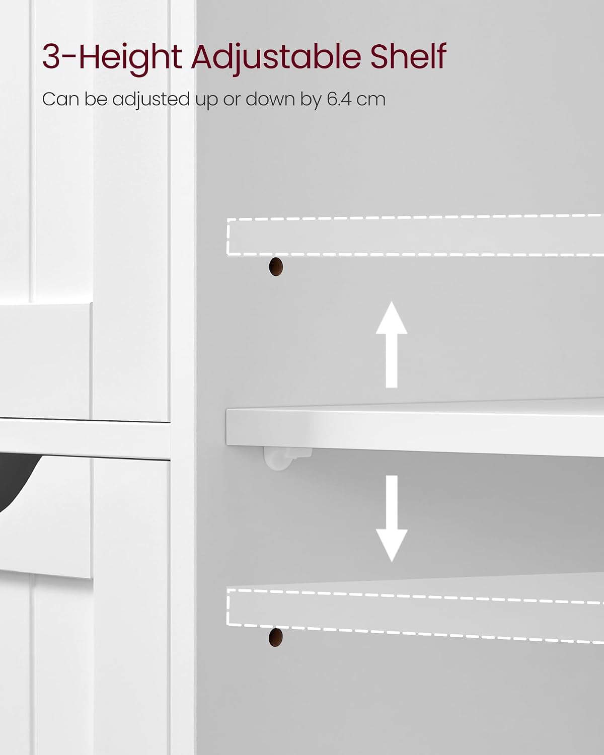 Detalle de Vasagle LHC41W Bathroom Floor Storage Cabinet with 4 Drawers, Single Door & Adjustable Shelf (White)