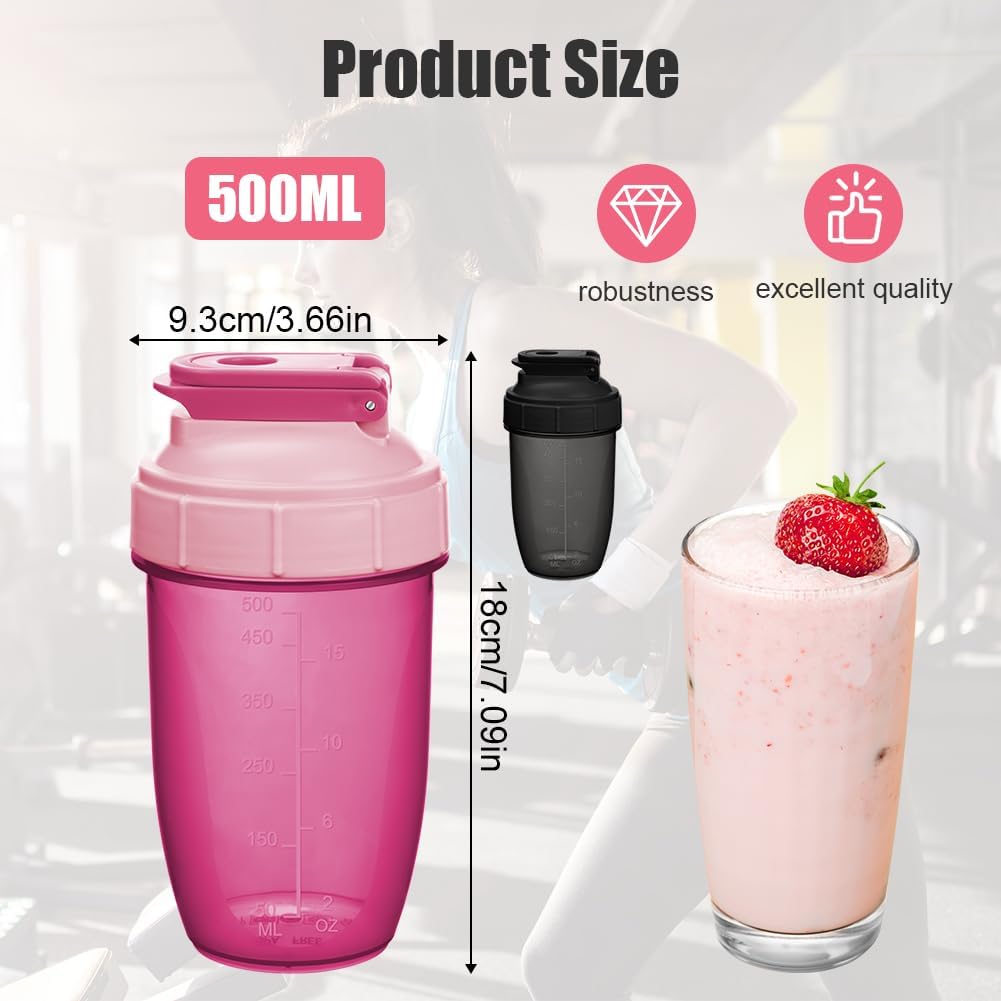 Thumbnail 1 de Alaoo Protein Shaker Bottle 500ml, 2-Pack with Metal Mixing Ball – Black & Rose Red