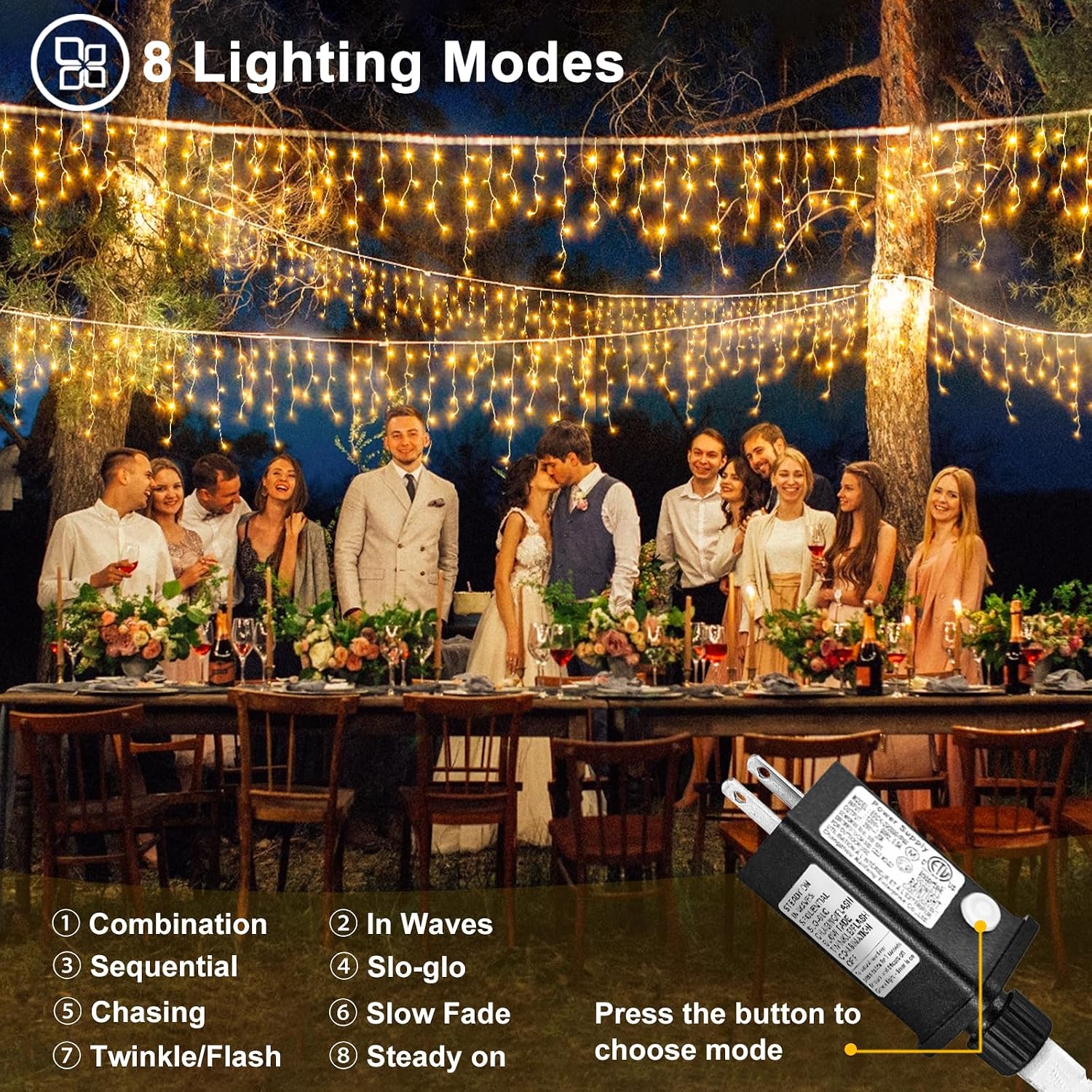 Detalle de Nielfoi BG-CL3M3-306L01 33ft 400 LED Warm White Icicle Lights