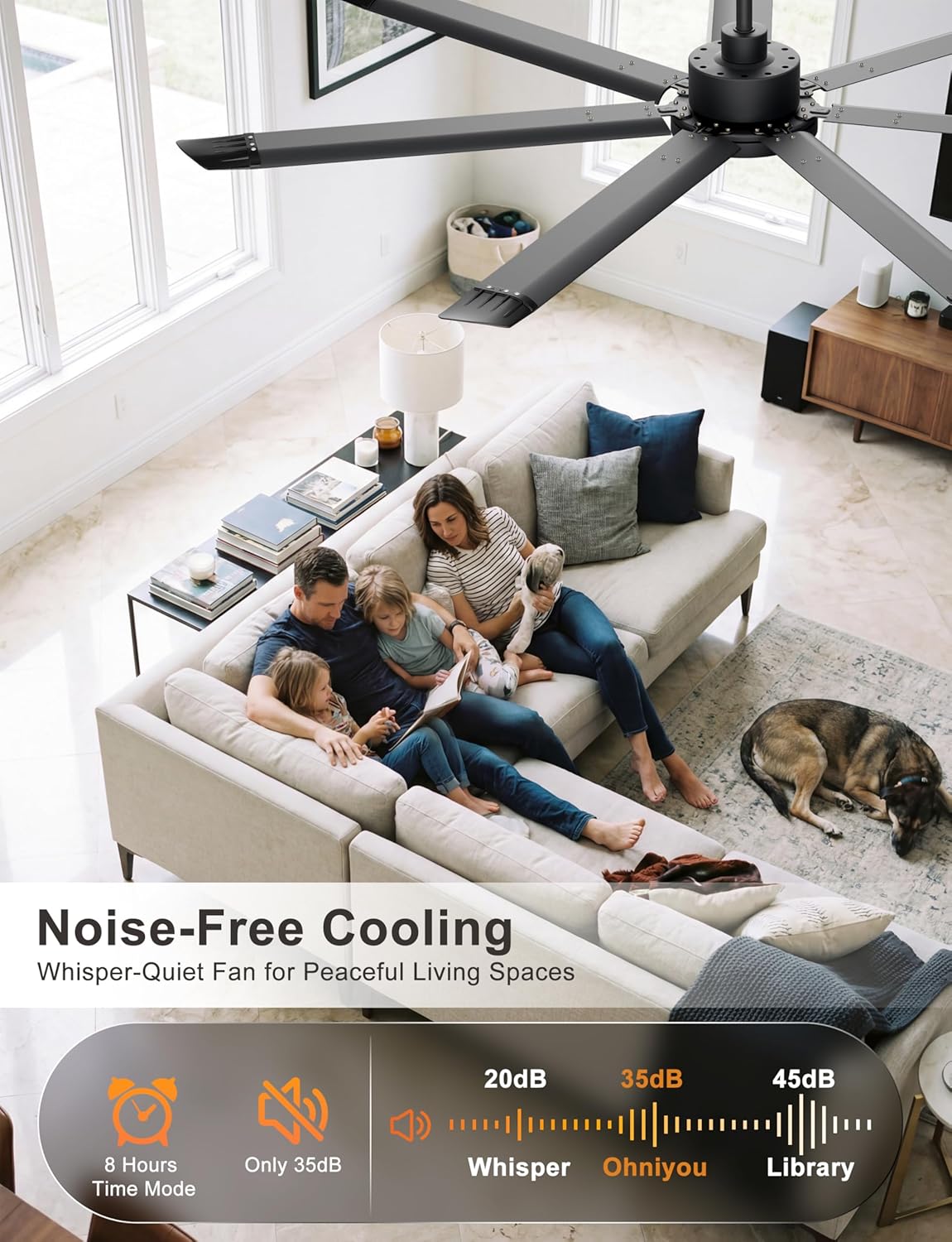 Thumbnail 6 de Ohniyou GLX121 72-Inch Industrial Ceiling Fan with Light, 7 Blades, App Control