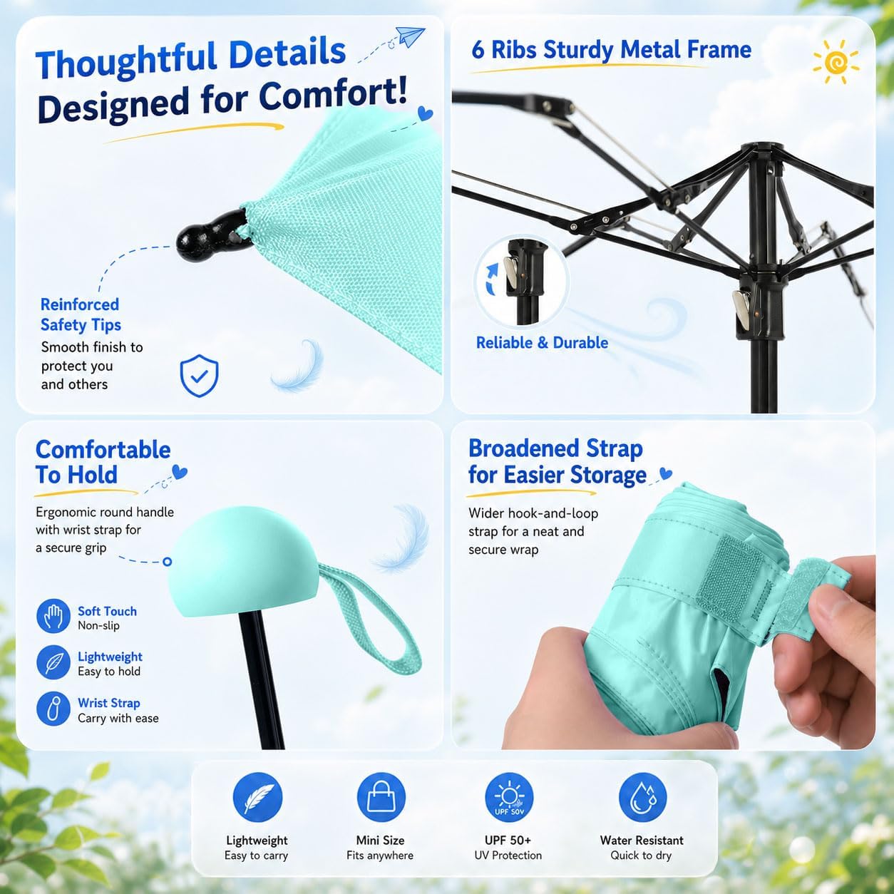Detalle de BAODINI Travel Essentials Mini Umbrella for Purse with Case