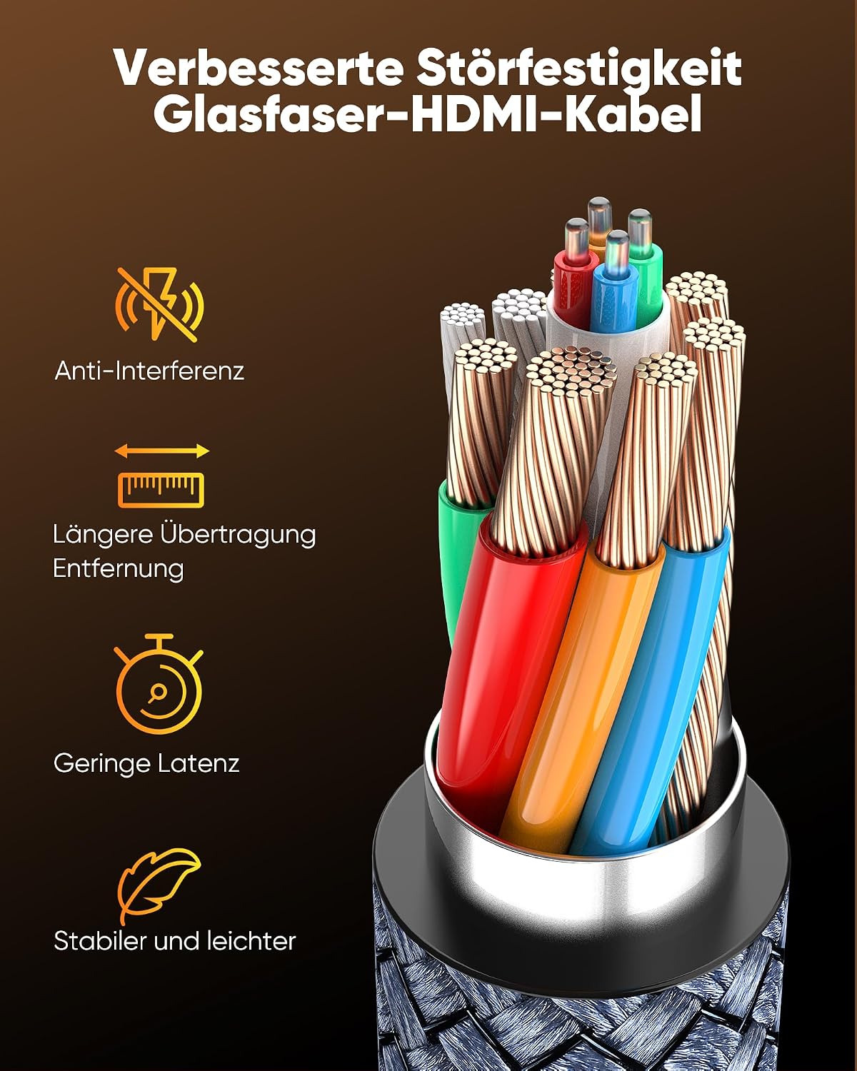 Detalle de SNOWKIDS Glasfaser HDMI Kabel 15 m – 8K/HDMI 2.1 (48 Gbps) für 8K@60Hz und 4K@120Hz