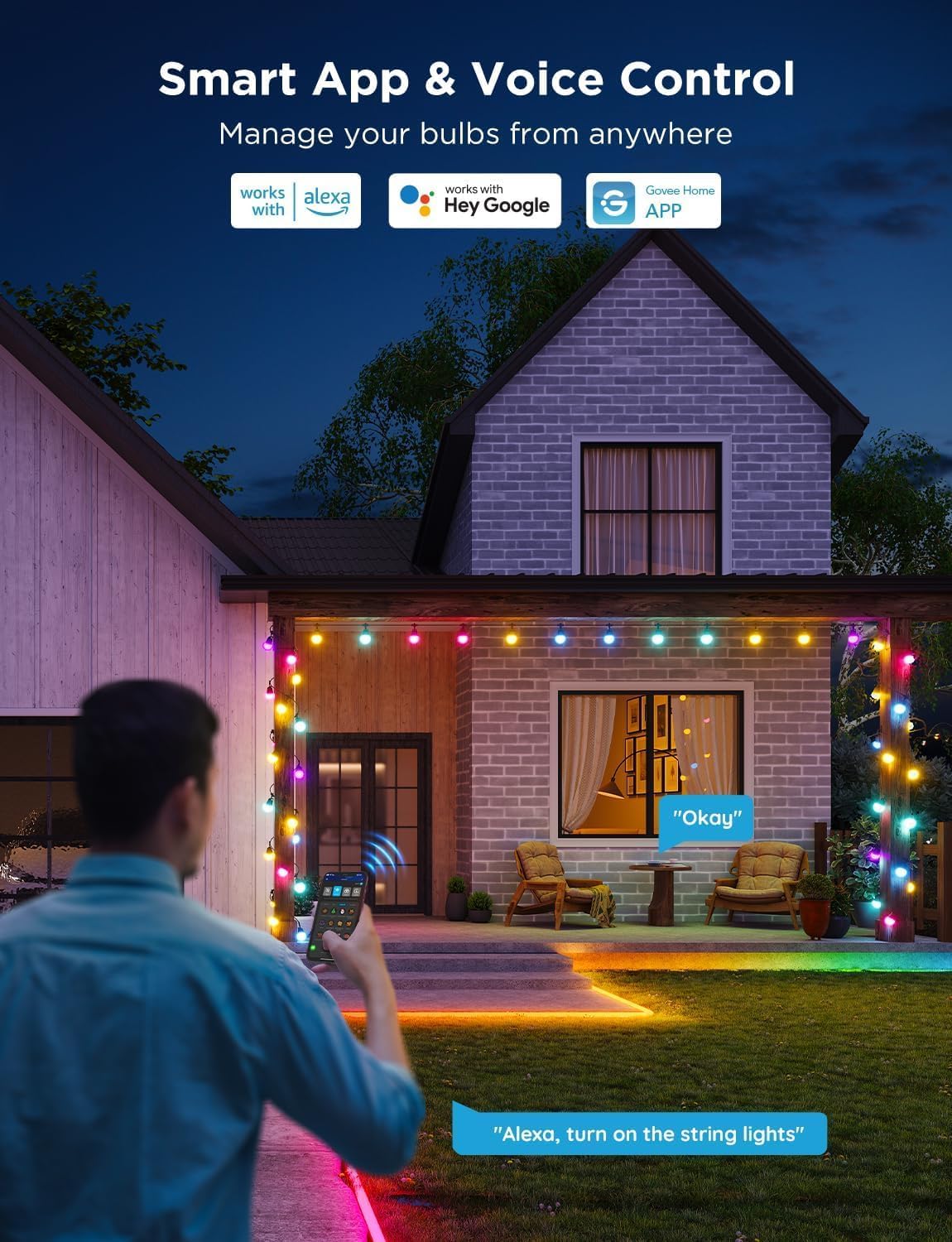Detalle 2 de Govee Outdoor Smart String Lights 2 (30m) — dimmable RGBICW outdoor lights with Alexa & Google Assistant