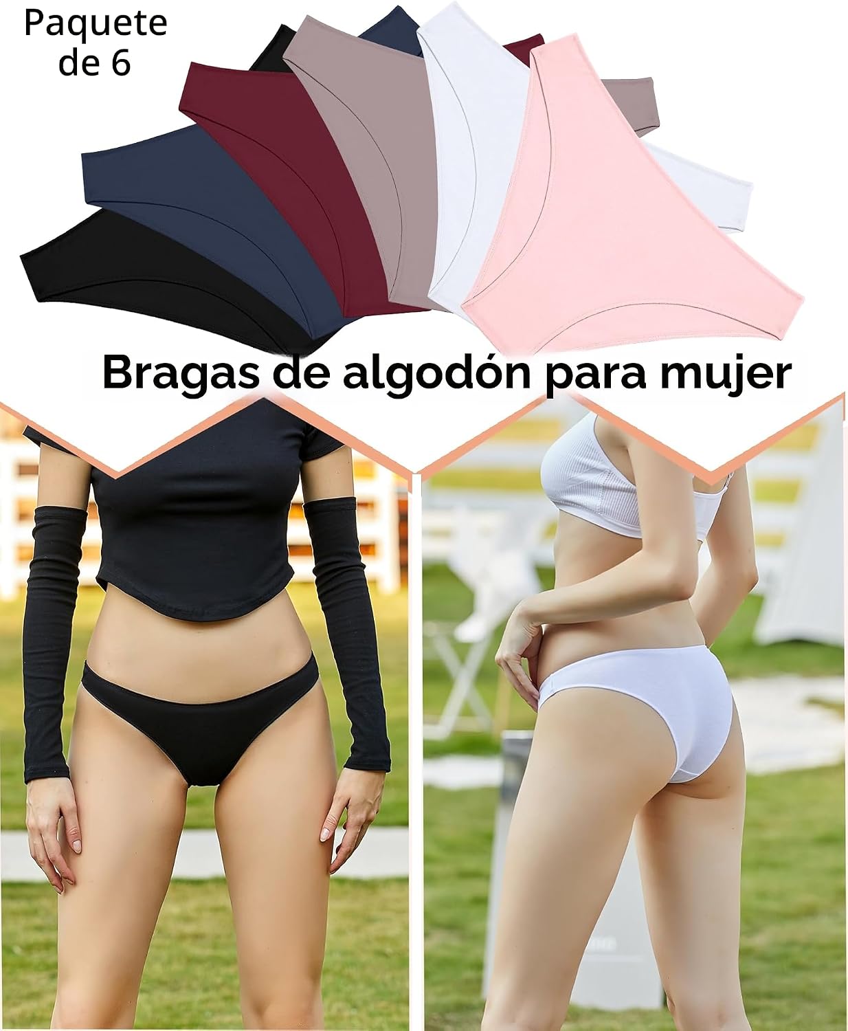 Detalle de BeReady Bragas Mujer Algodón Pack 6 – Cintura Media, Elástico y Transpirable (Algodón 95%)