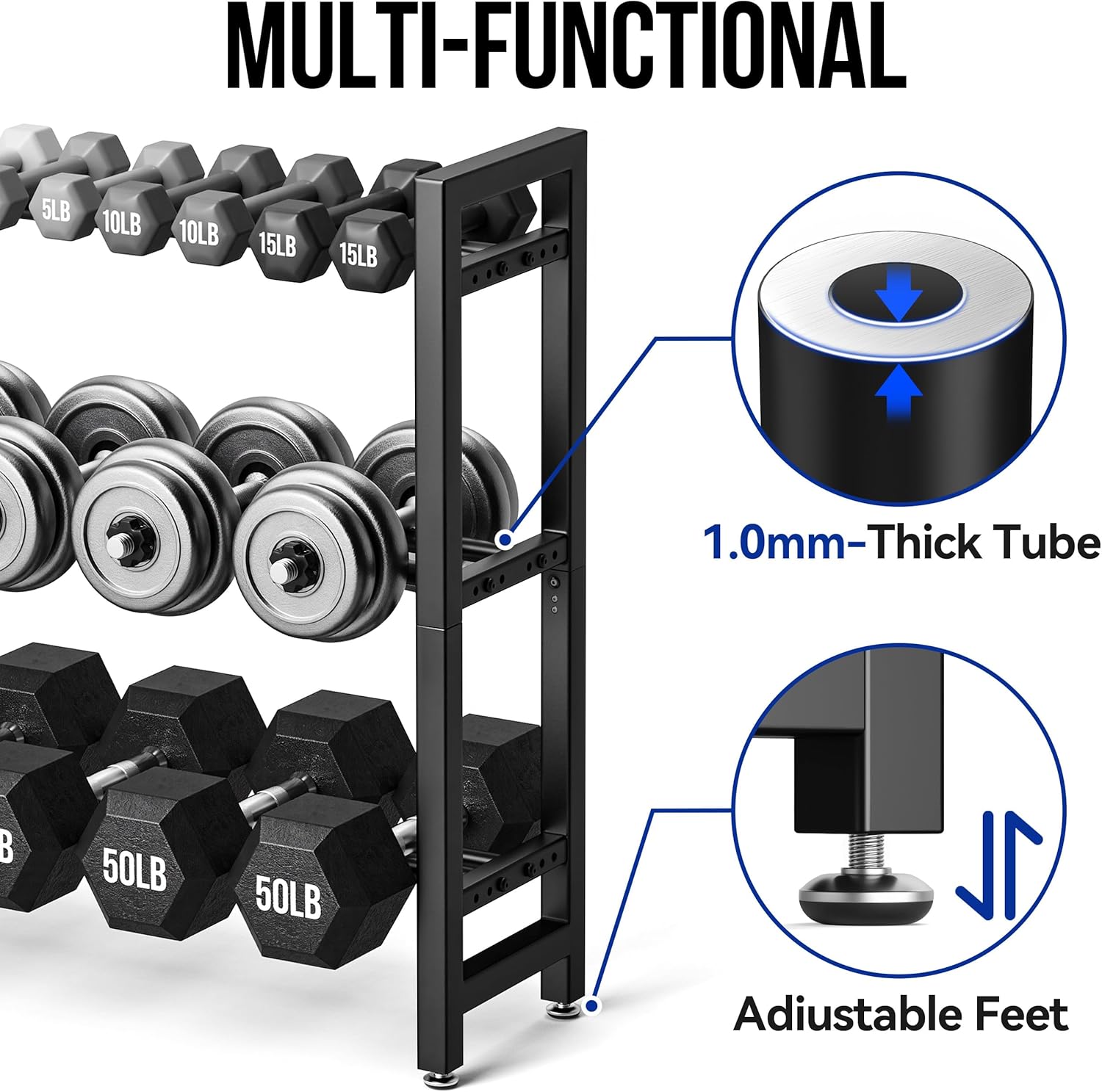 Thumbnail 4 de 3-Tier Dumbbell Rack for Home Gym — Adjustable, Space-Saving Weight Storage