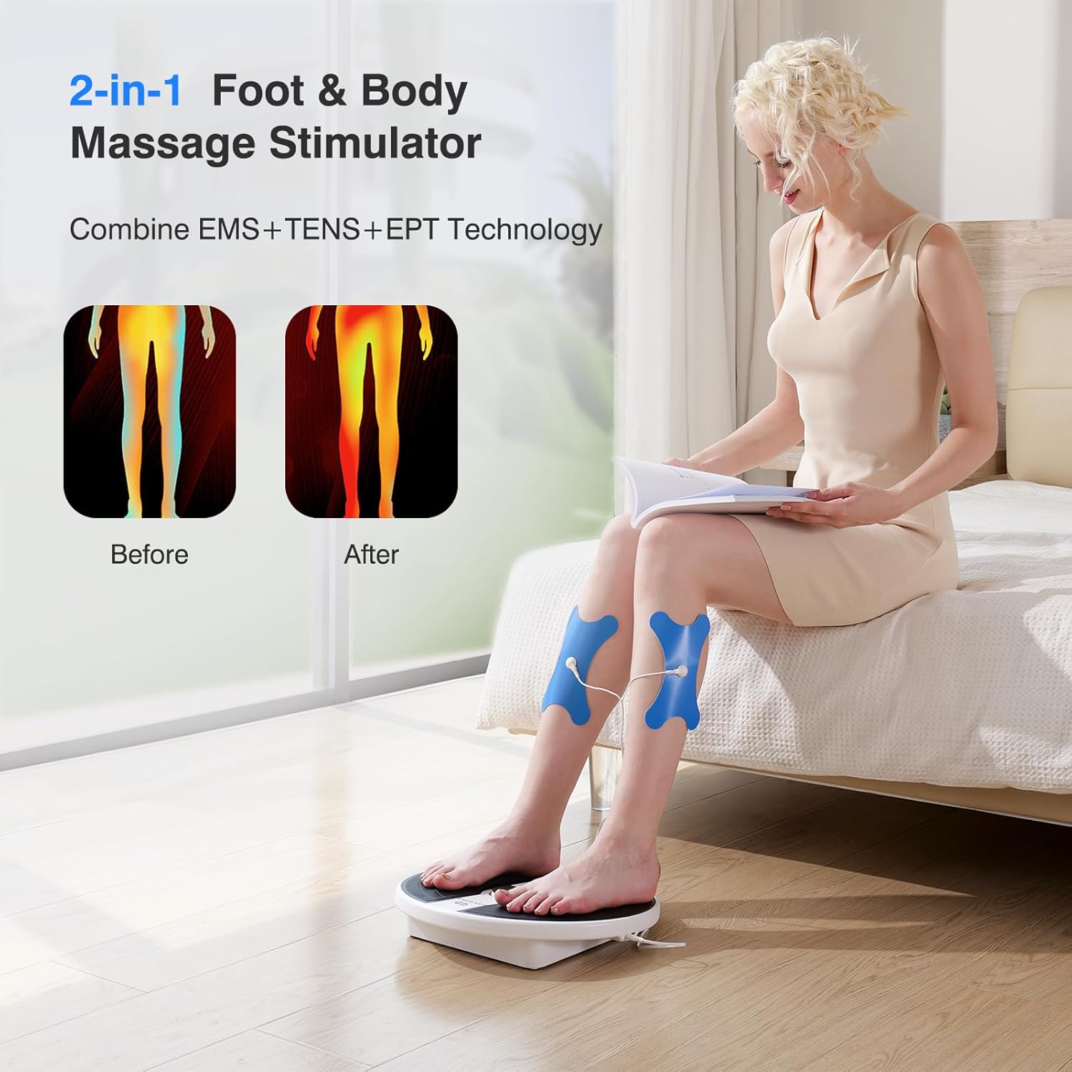Detalle de Medic Circulation Booster for Feet and Legs — Electric EMS Foot Massager with 10 Modes & 20 Intensities (Black)