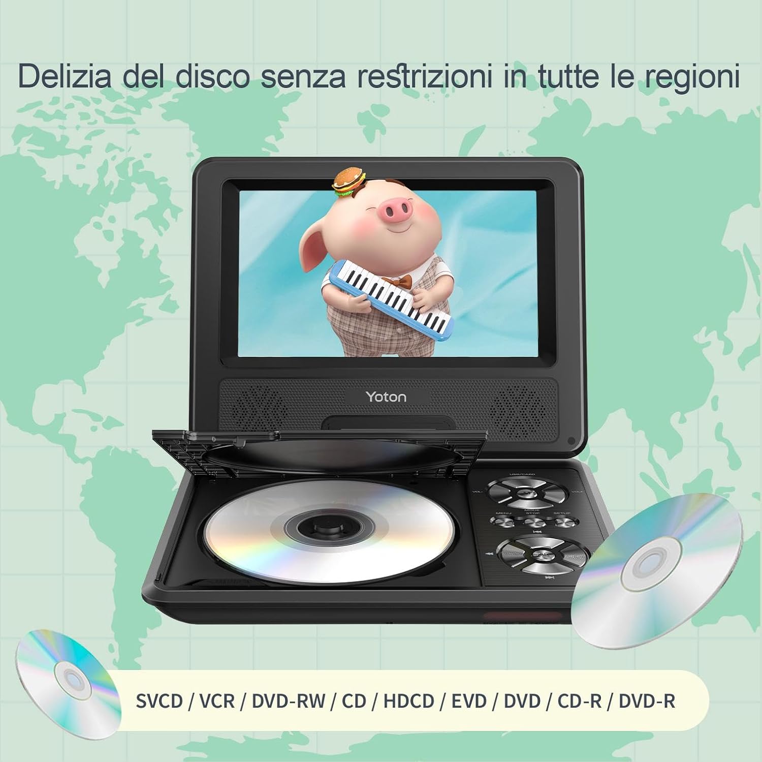 Detalle 2 de Yoton Lettore DVD Portatile 9,5" HD, batteria 6 ore