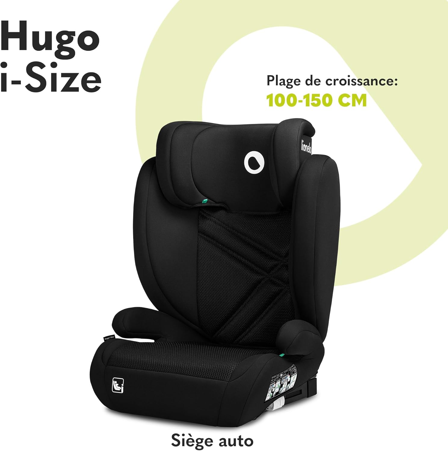 Detalle 2 de LIONELO Hugo i-Size Rehausseur Voiture Enfant G2/3, 100–150 cm, ISOFIX, Memory Foam, réhausseur avec appui-tête réglable et protection latérale