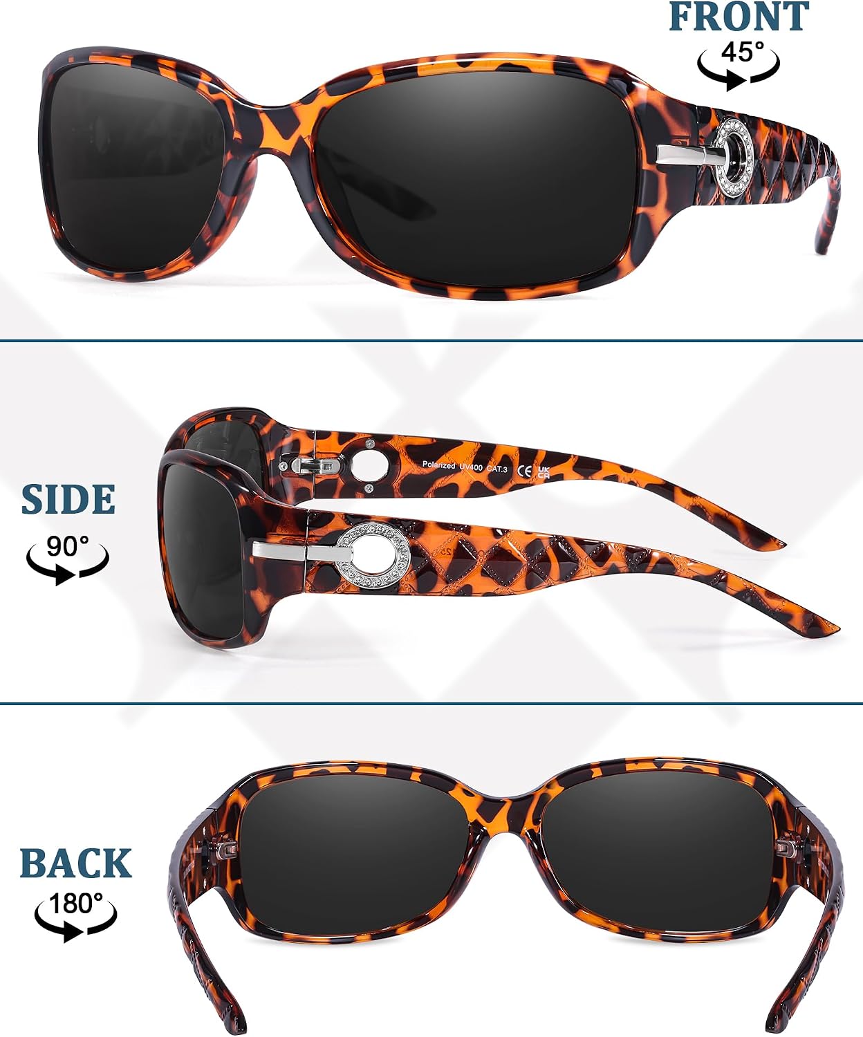 Detalle de LVIOE Retro Polarized Sunglasses for Women with Crystal Rhinestones – UV400 Wraparound Shades