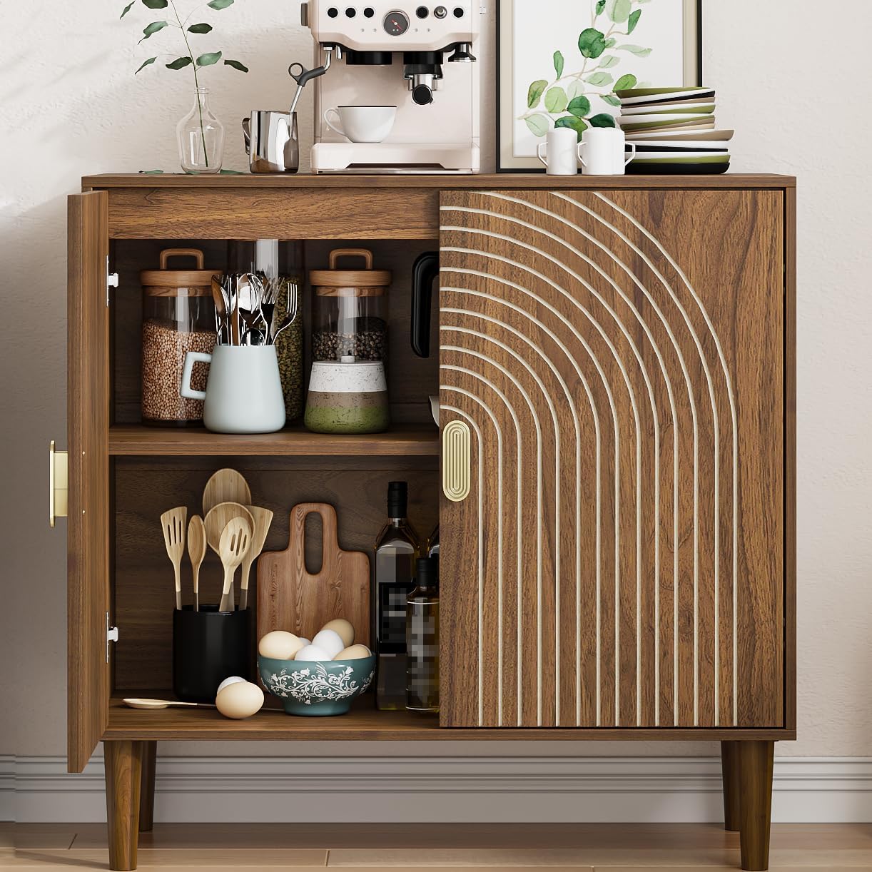 Detalle 2 de Mino Kesper LineSideboardCabinet Walnut Sideboard with Adjustable Shelf