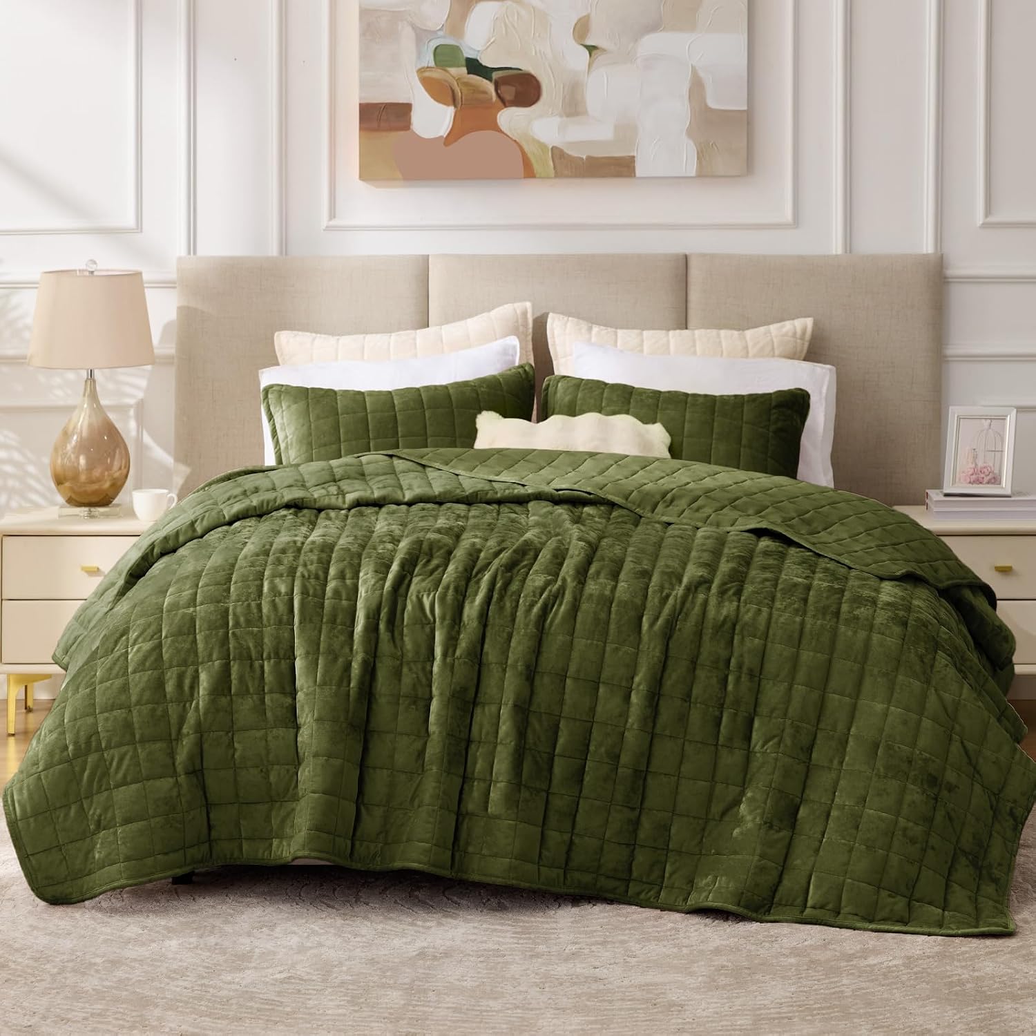 Detalle de BEDELITE Velvet Quilt Set (King Size) — Lightweight Luxury Velvet Comforter Bedding Set, 3-Piece